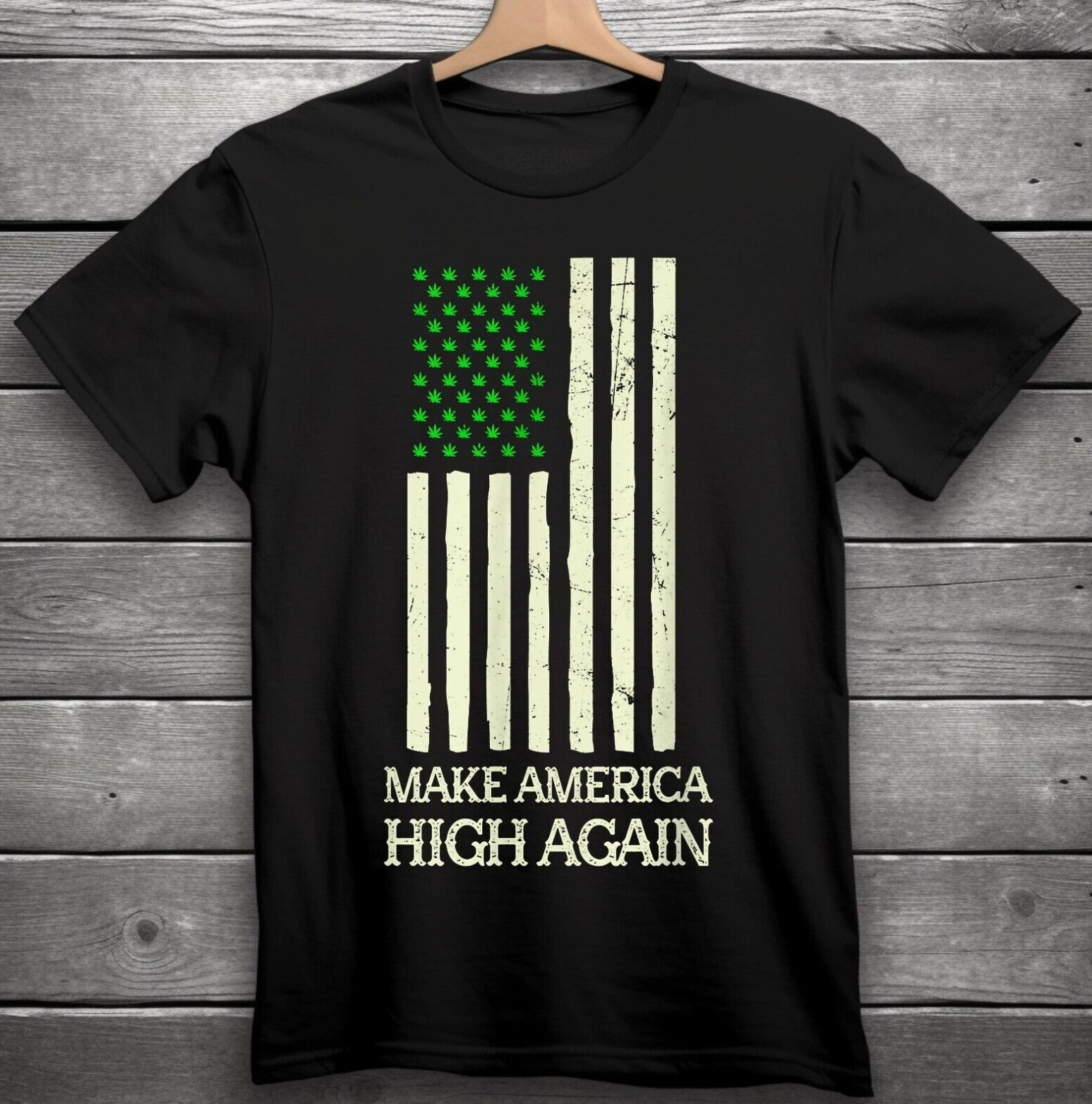 Make America High Again American Flag T-Shirt Black S-3XL Weed, Stoner