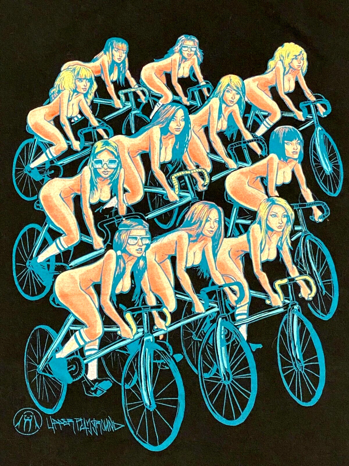 Upper Playground Men’s M T-Shirt PDX BIKE RIDE Sexy Women on Fixie Bicycles OOP