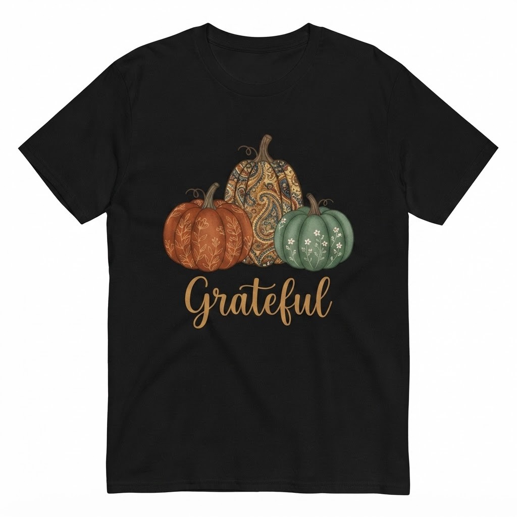 Boho Fall Pumpkin Patch Floral Paisley Grateful Autumn Thanksgiving T-shirt