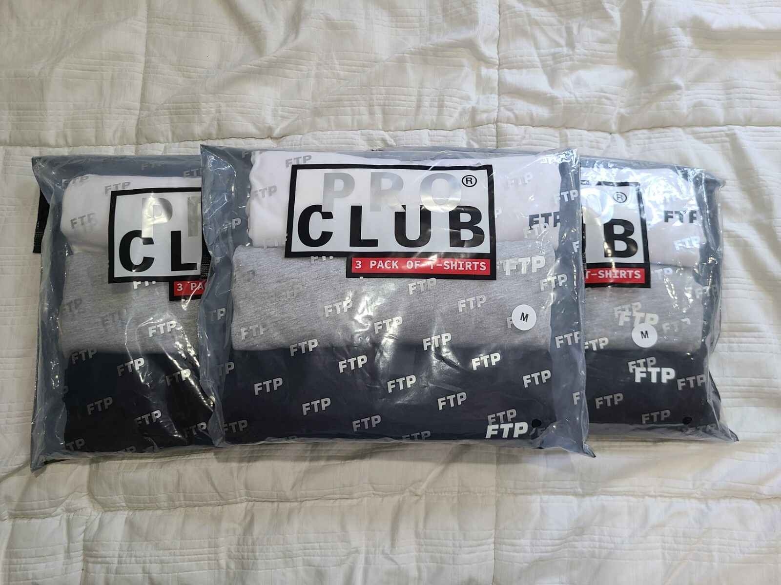 FTP FuckThePopulation x Pro Club (3 Pack) White/Heather Grey/Black Size Medium 3