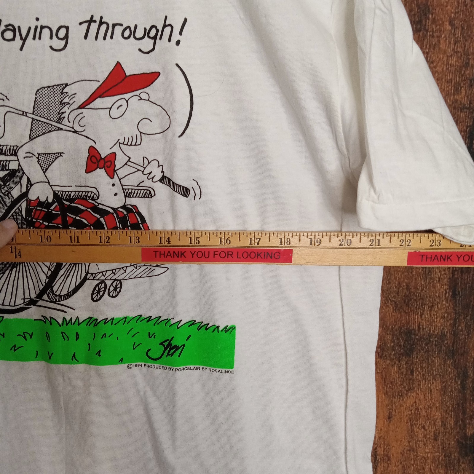 Oneita Power-T Vintage Single Stitch T-Shirt Old Man Golfing Large
