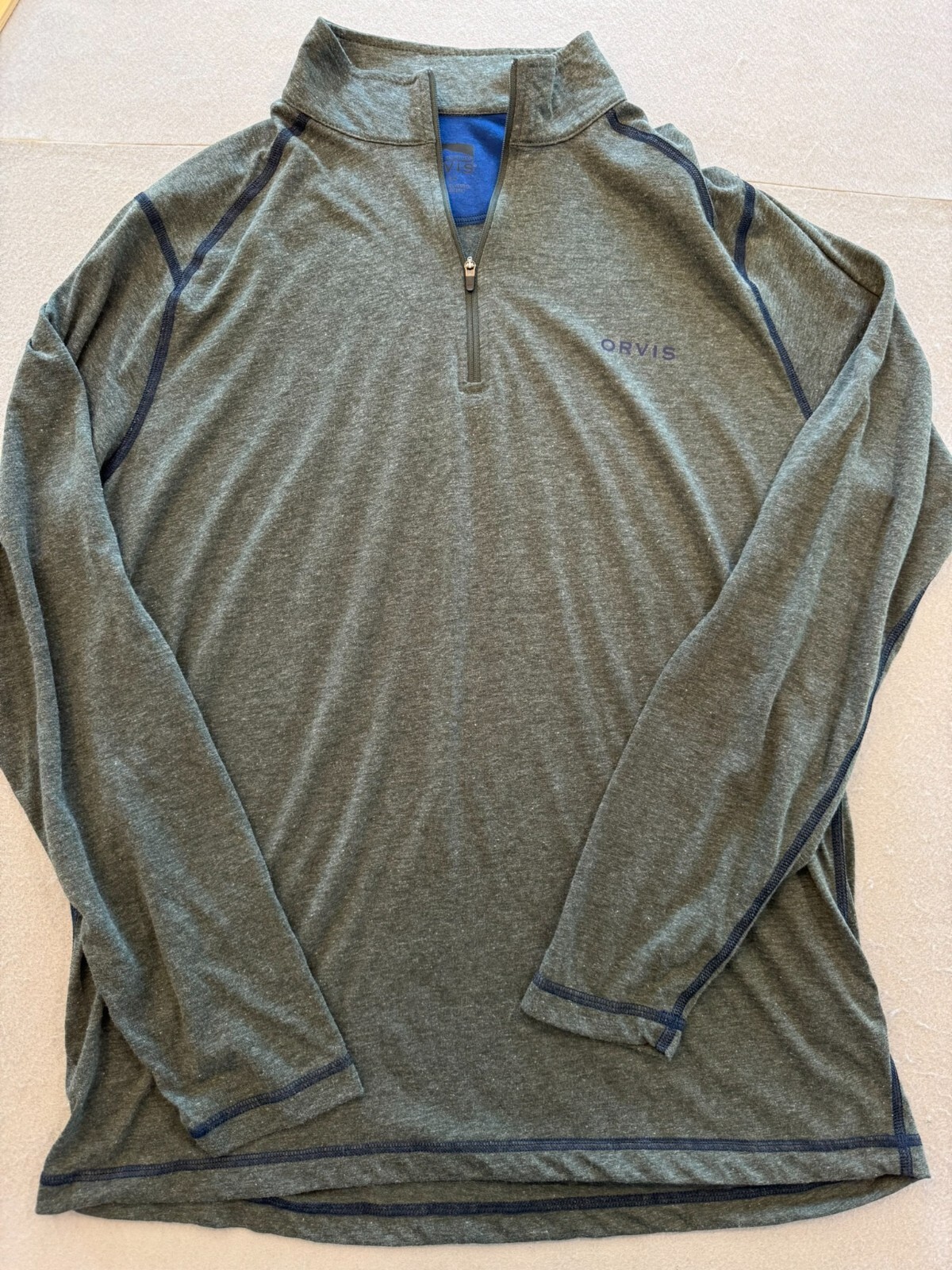 ORVIS Shirt Men’s Medium Green 1/4 Zip Pullover Stand Collar Knit Outdoor Layer