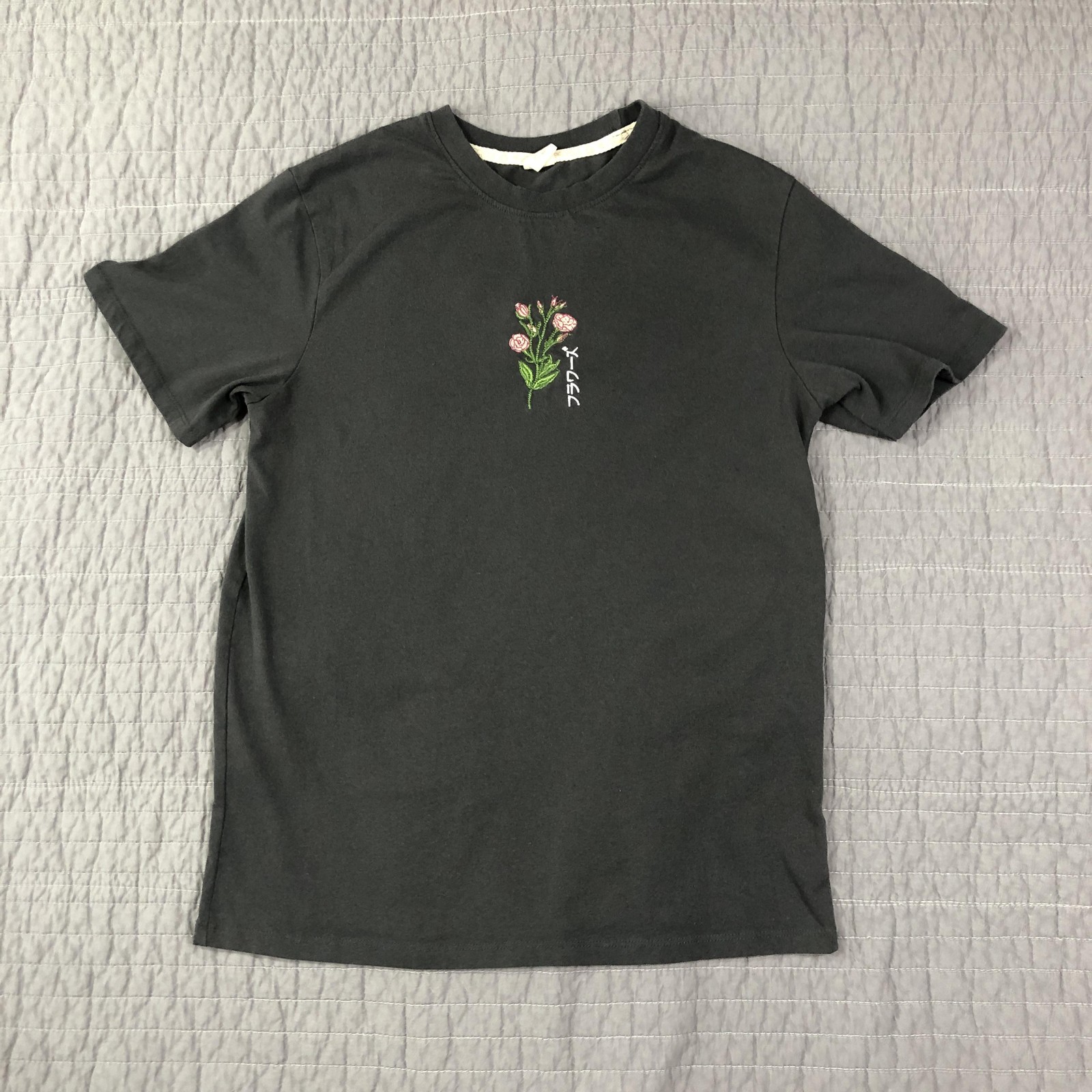 Recycled Threads Shirt Men Small Gray Floral Botanica Embroidered Graphic Tee