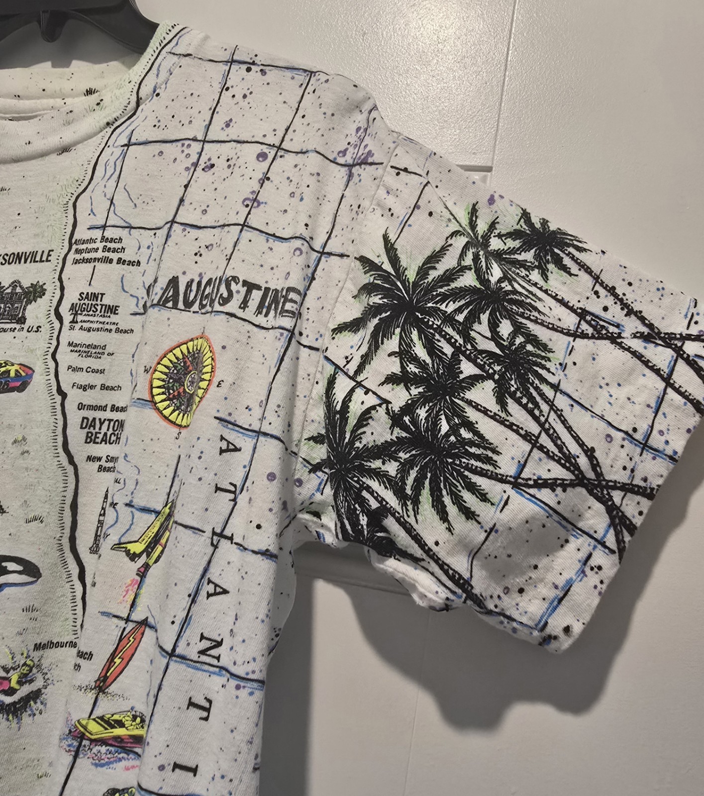 Vintage Florida AOP Shirt Single Stitch Large LocoMoFo Colorful Fun Map USA 90s