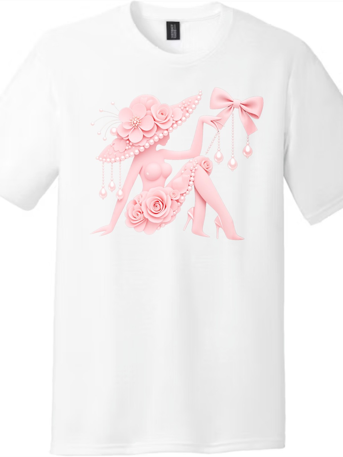 Pink Floral Lady with Pearls Feminine Art T-Shirt