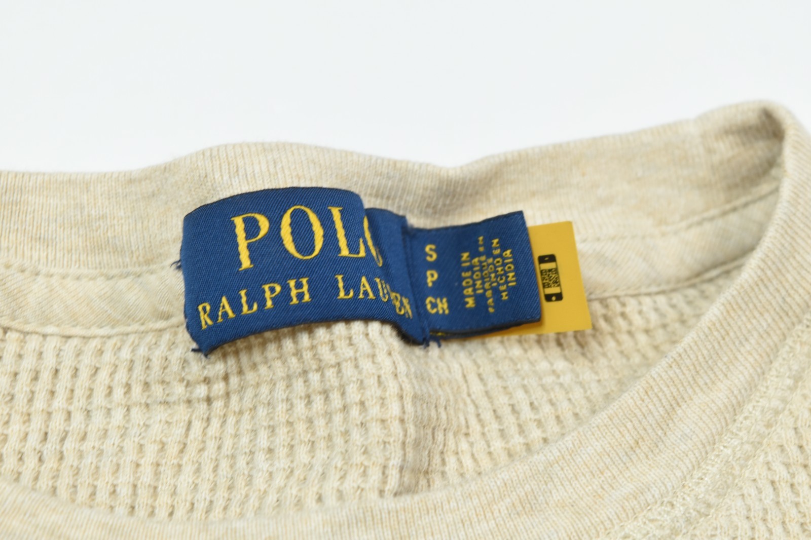 Polo Ralph Lauren Waffle-Knit Thermal Shirt Mens Small Beige Long Sleeve Slim