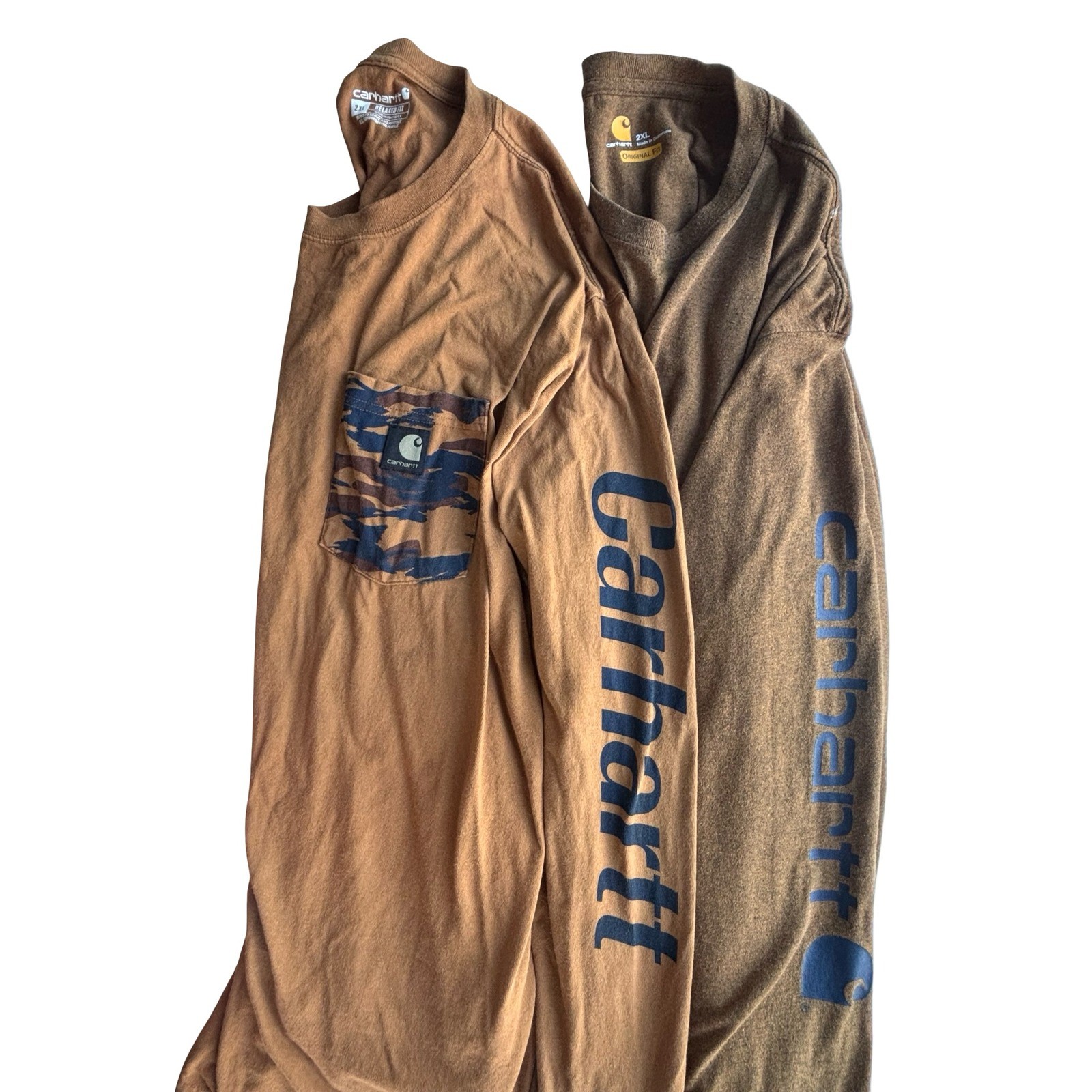 Carhartt Long Sleeve T-Shirt Bundle Mens 2XL Brown Camo Pocket Distressed 2pk