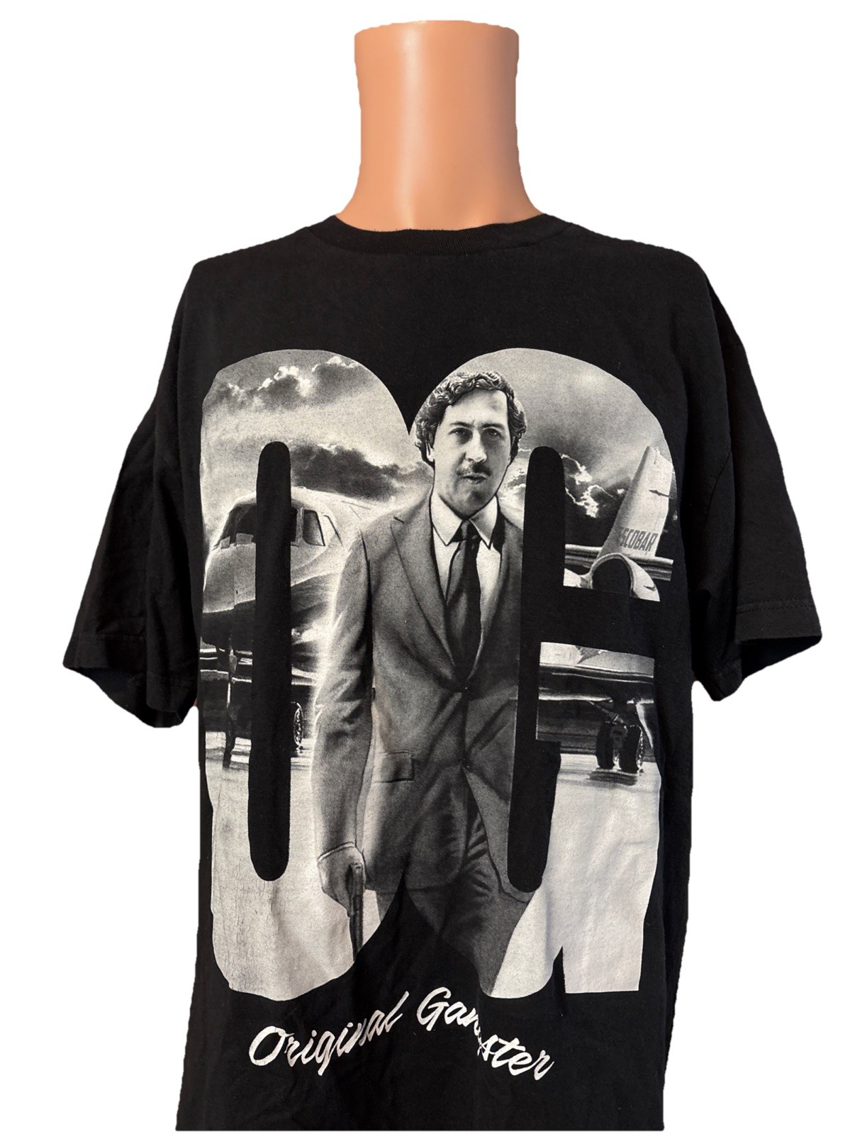 Vintage Pablo Escobar ORIGINAL GANGSTER OG Black & White Shirt Size Large