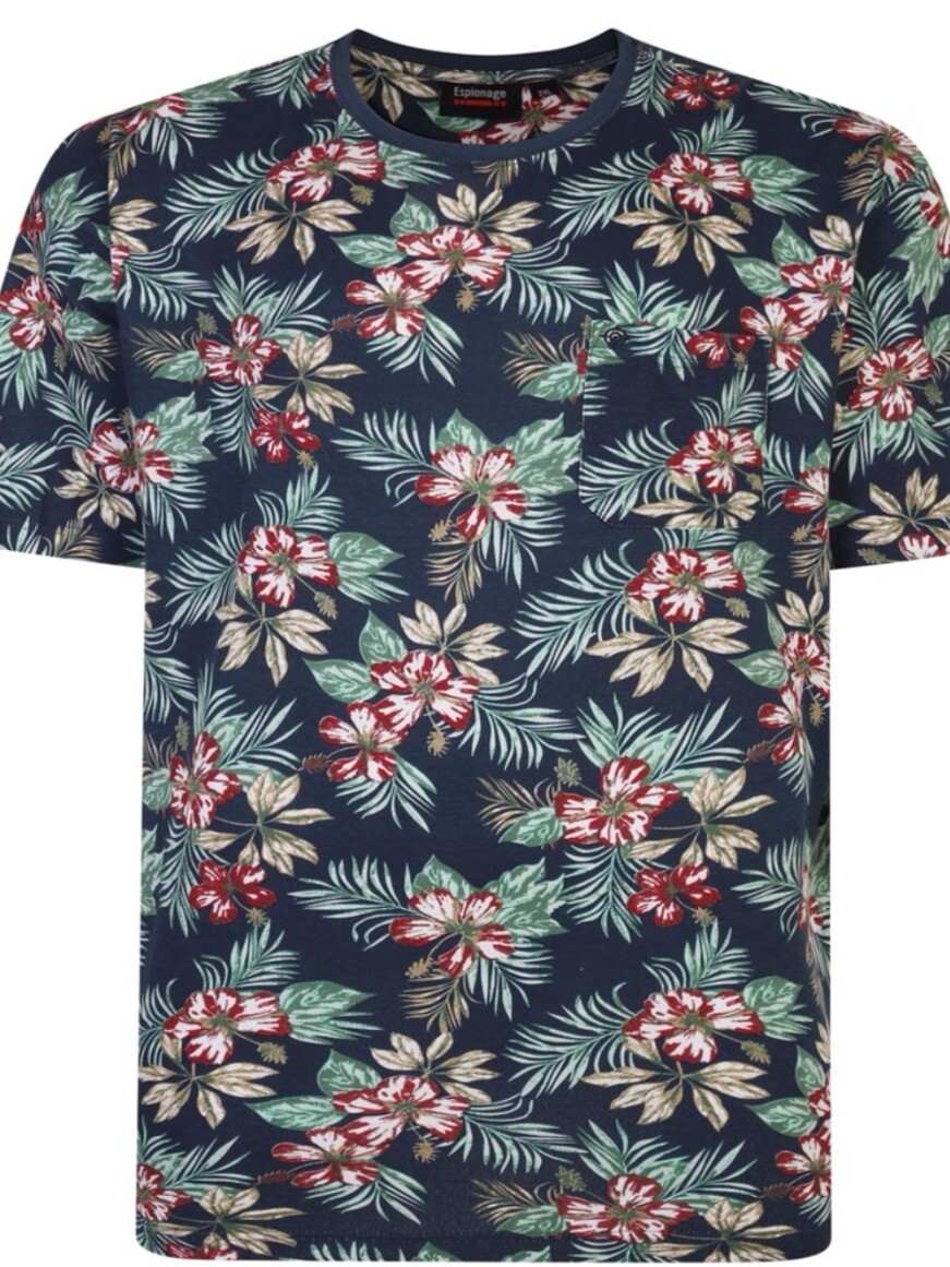 ESPIONAGE T372 ALL OVER HIBISCUS PRINT TEE SHIRT 2XL3XL4XL5XL6XL7XL8XL