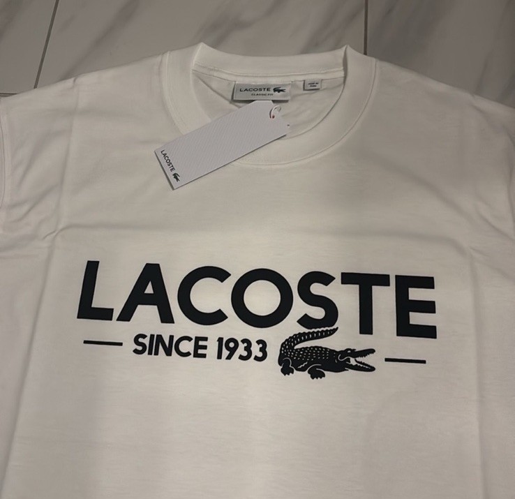 Lacoste Men’s Logo T-Shirt White Black Classic Fit New