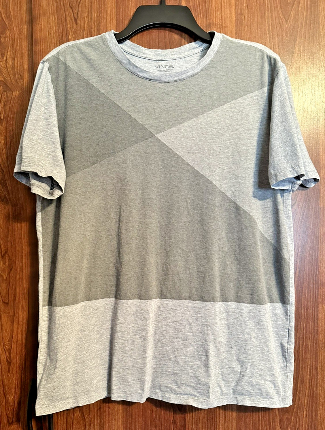 Vince Men T Shirt Geometric Gray Short Sleeve Lightweight Crewneck Large L