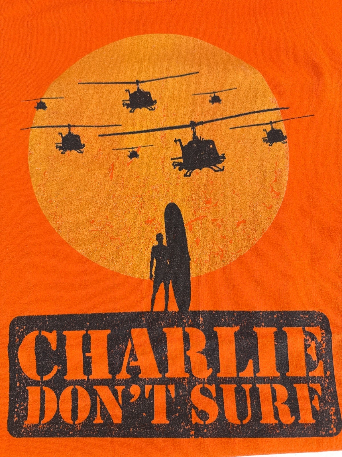 Mens 5XL Apocalypse Now Charlie Dont Surf Orange T-Shirt