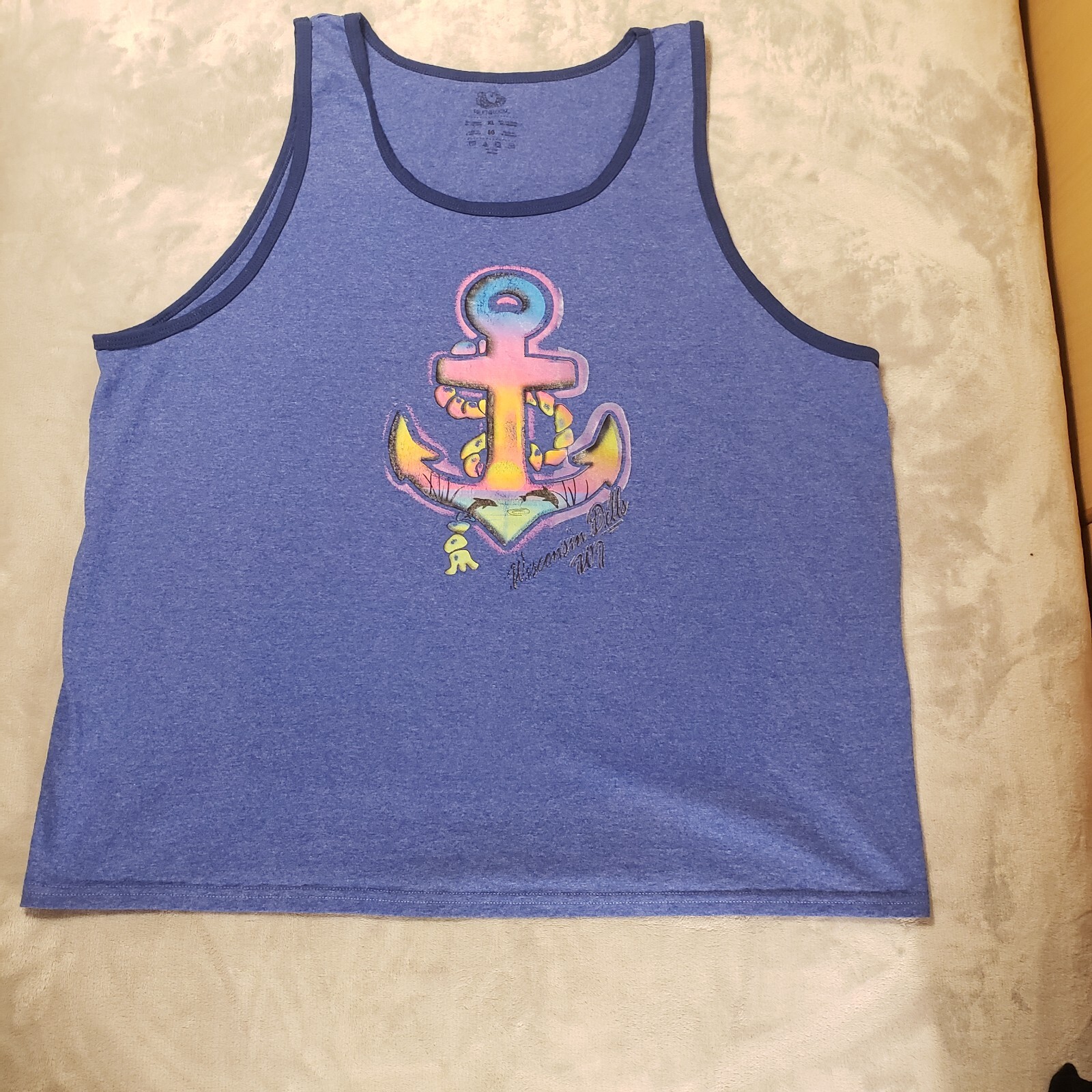 Wisconsin Dells Soviegner Anchor Aquatic Graphic Print Blue Tank Top Size XL