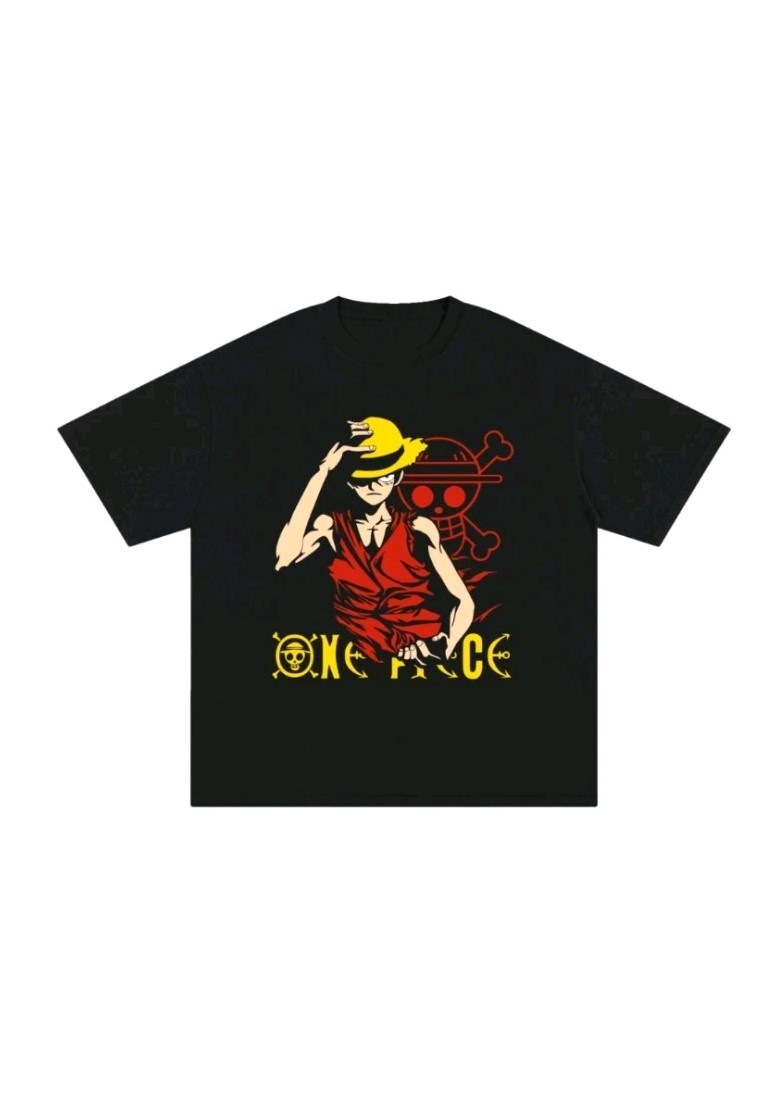 Luffy One Piece Anime Oversized T-Shirt Black Graphic Tee Unisex Pirate