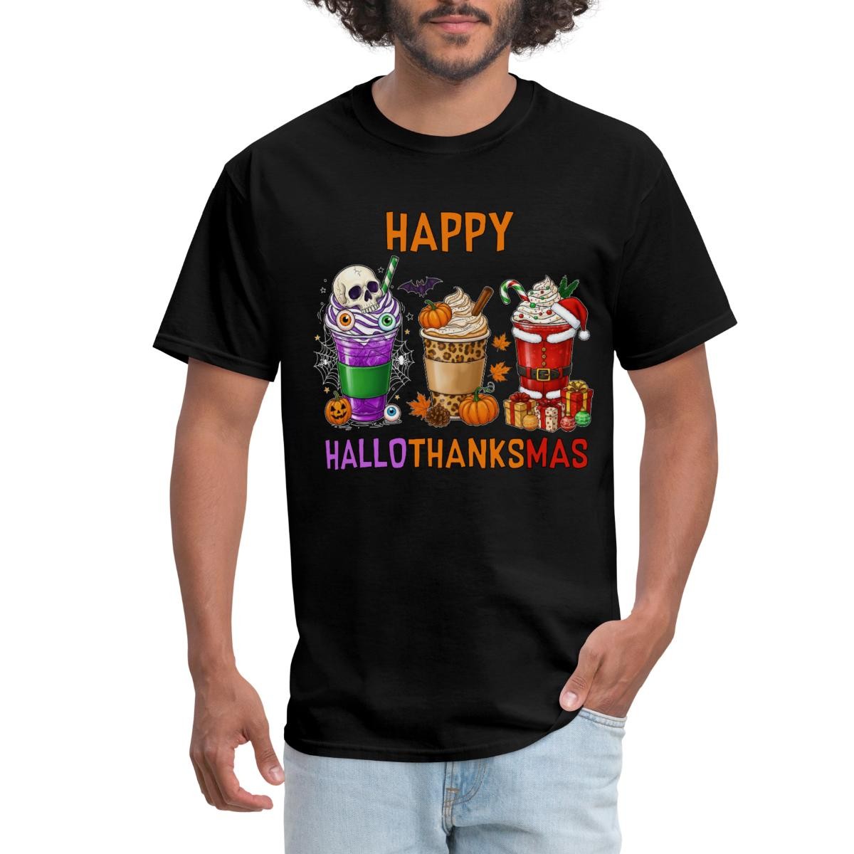 Happy Halloween Thanksgiving Christmas | Funny Mix Up Xmas Men’s T-Shirt