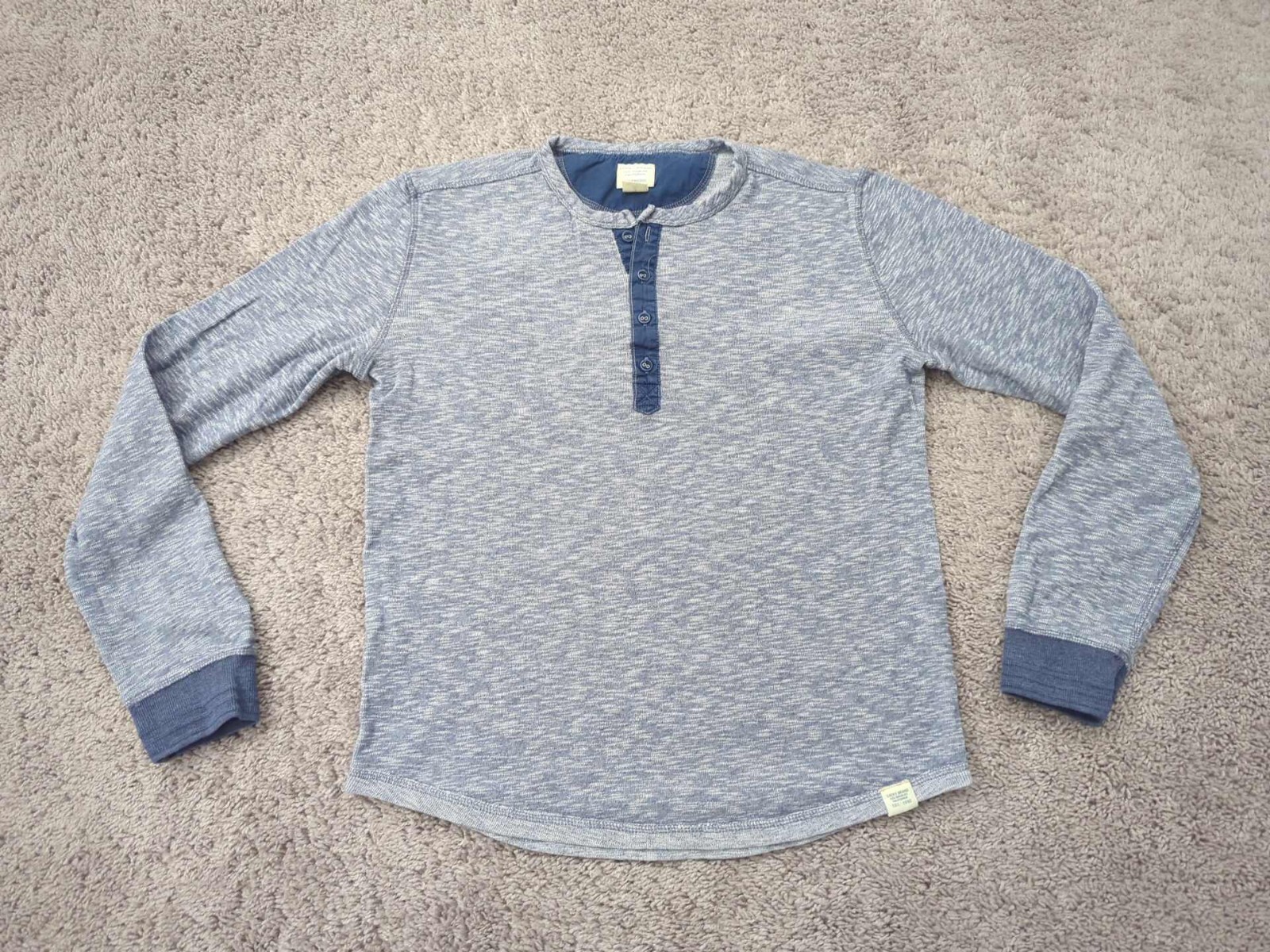 Lucky Brand Henley Shirt Mens S Blue Heathered Long Sleeve
