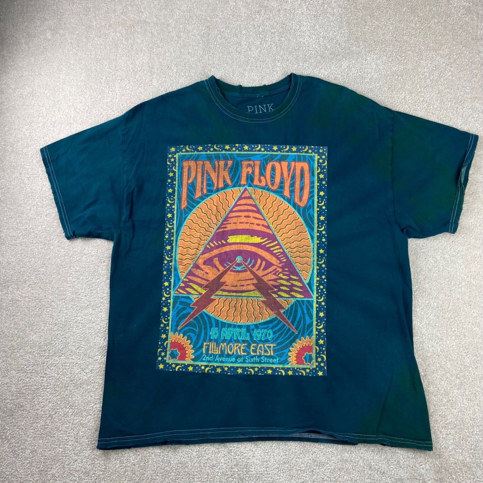 Pink Floyd T-Shirt Mens S/M Teal Tie Dye Fillmore East 1970 Graphic Distressed