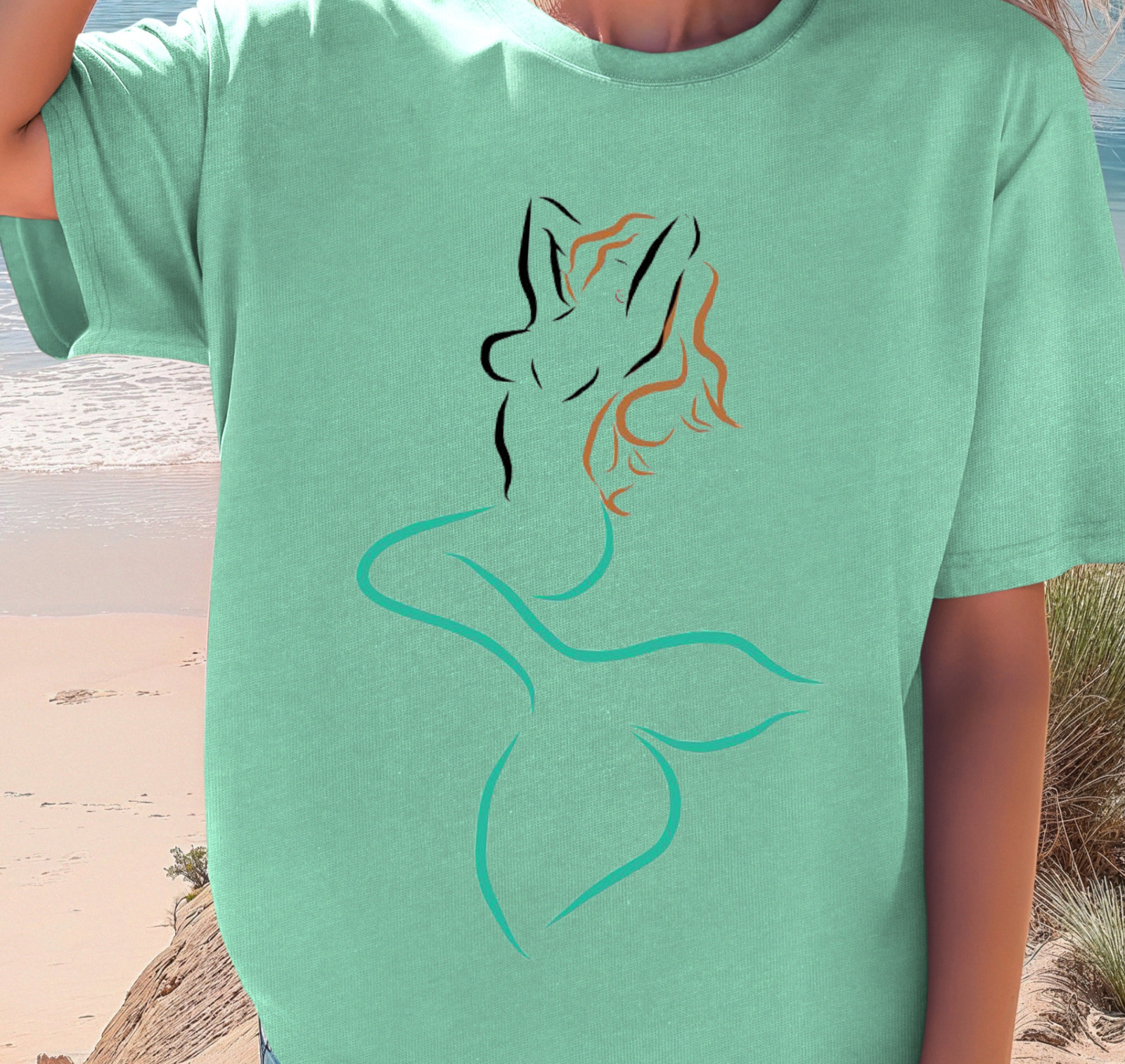 Minimal Line Mermaid T-shirt | Summer Fashion Tee, Ocean Lovers, Gift for Her