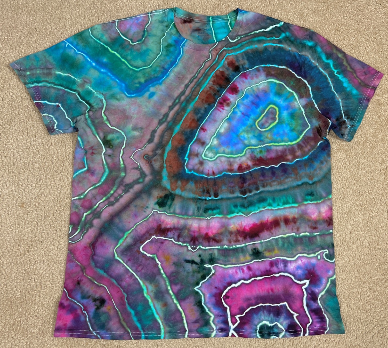 Handmade Ice Tie Dye T-Shirt XL Mens Womens Soft Cotton Blue Red Geode