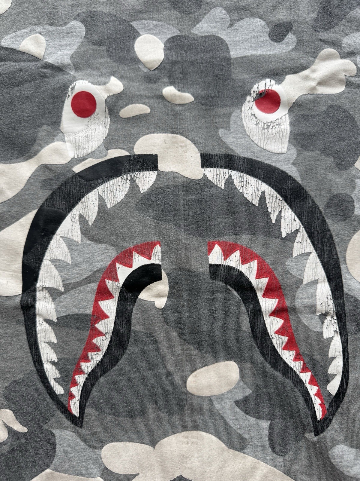 A Bathing Ape BAPE Men’s Gray Camo Shark Graphic T-shirt