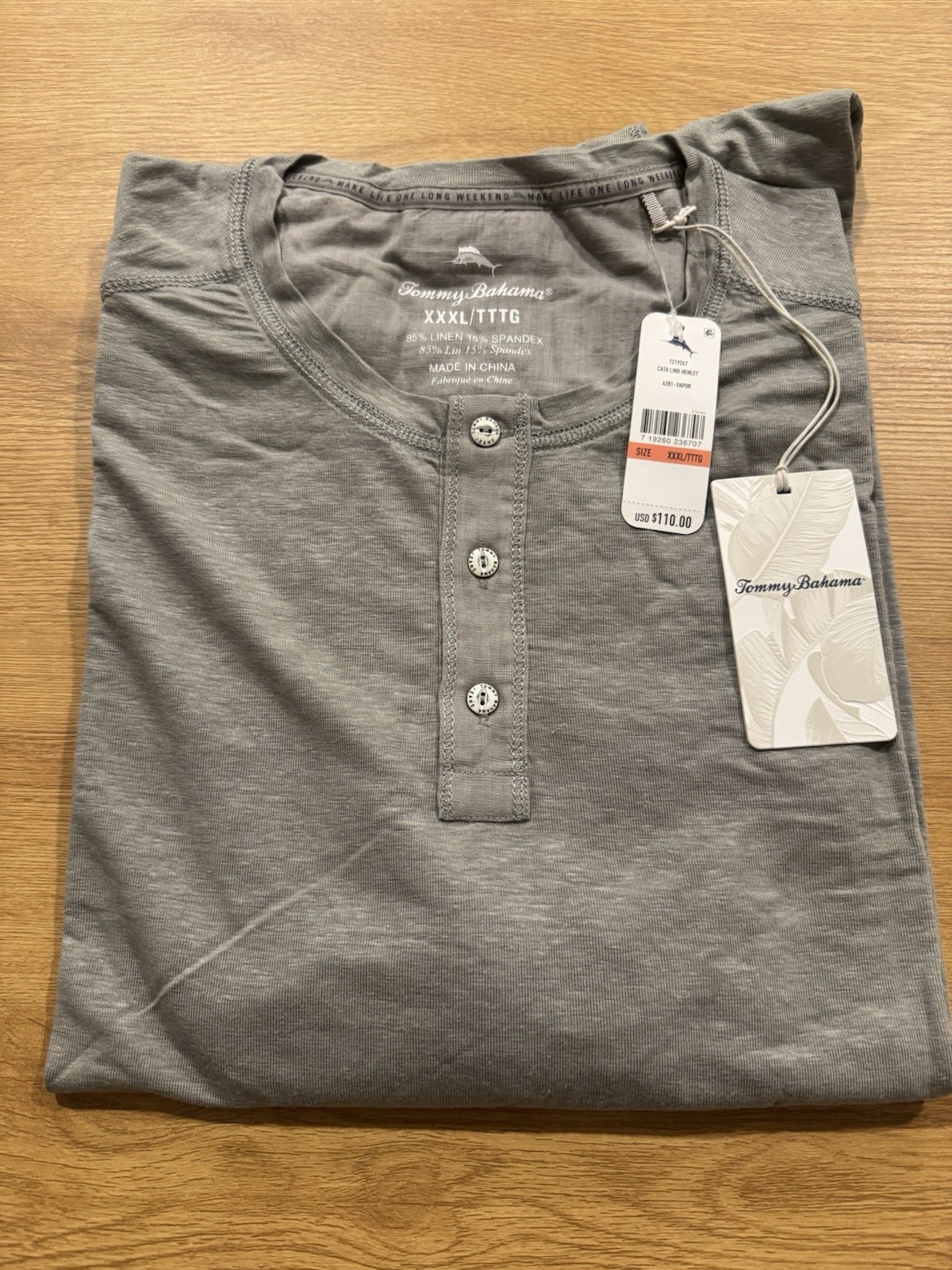 Tommy Bahama Henley 85% Linen Shirt New Short Sleeve Cata Lind Vapor