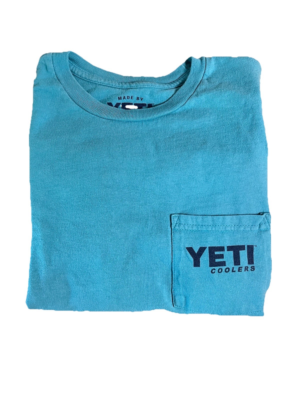 YETI Coolers Built For The Wild T Shirt Mens Blue Pocket Tee 100% Cotton Medium