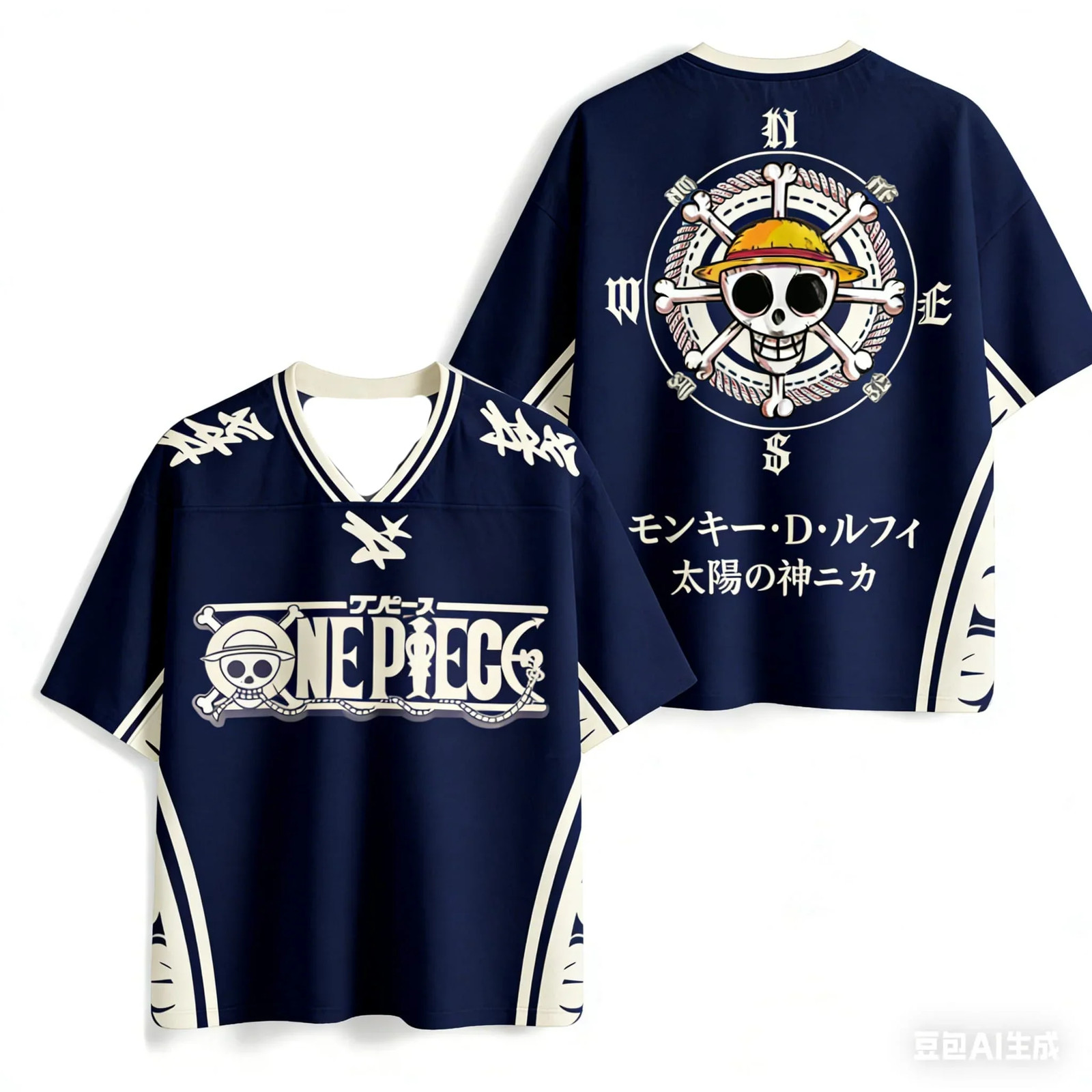 new One Piece Straw Pirates Oversized V-Neck Jersey 3D Quick Dry T-Shirt For