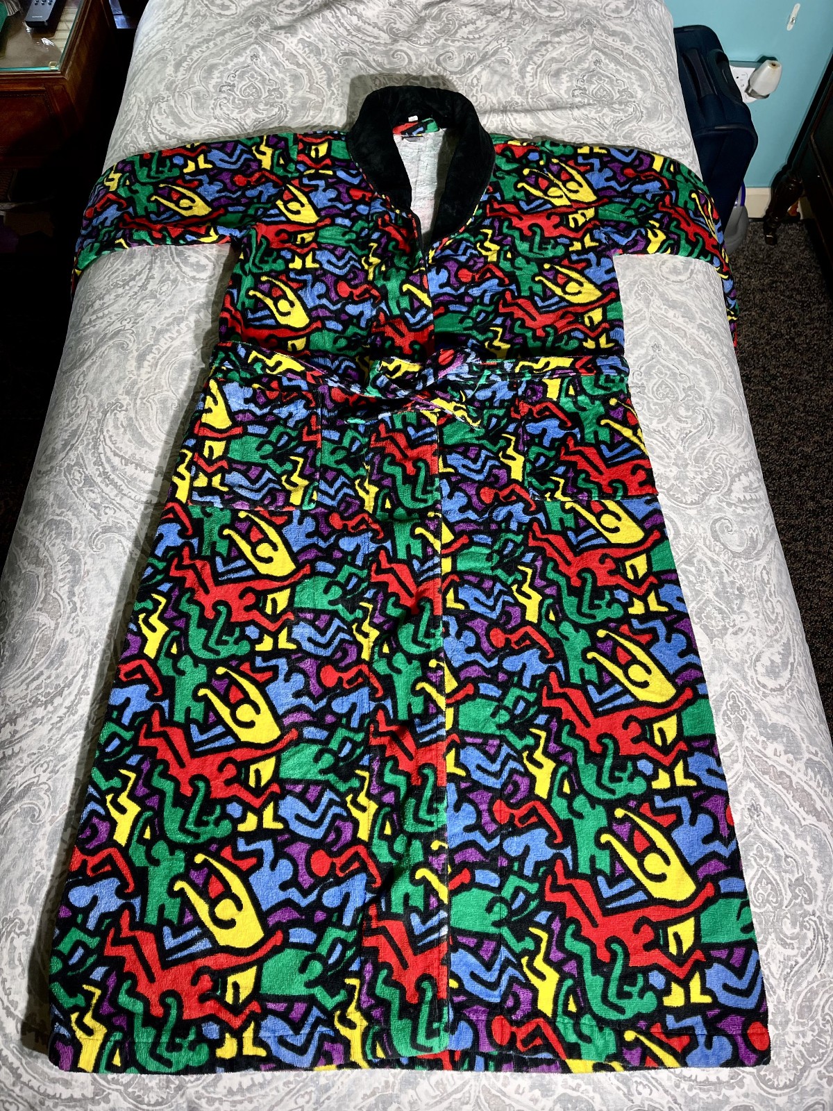 Keith Haring Allover Plush Print Bath Rope Men’s M-L size Miulticolor on Black