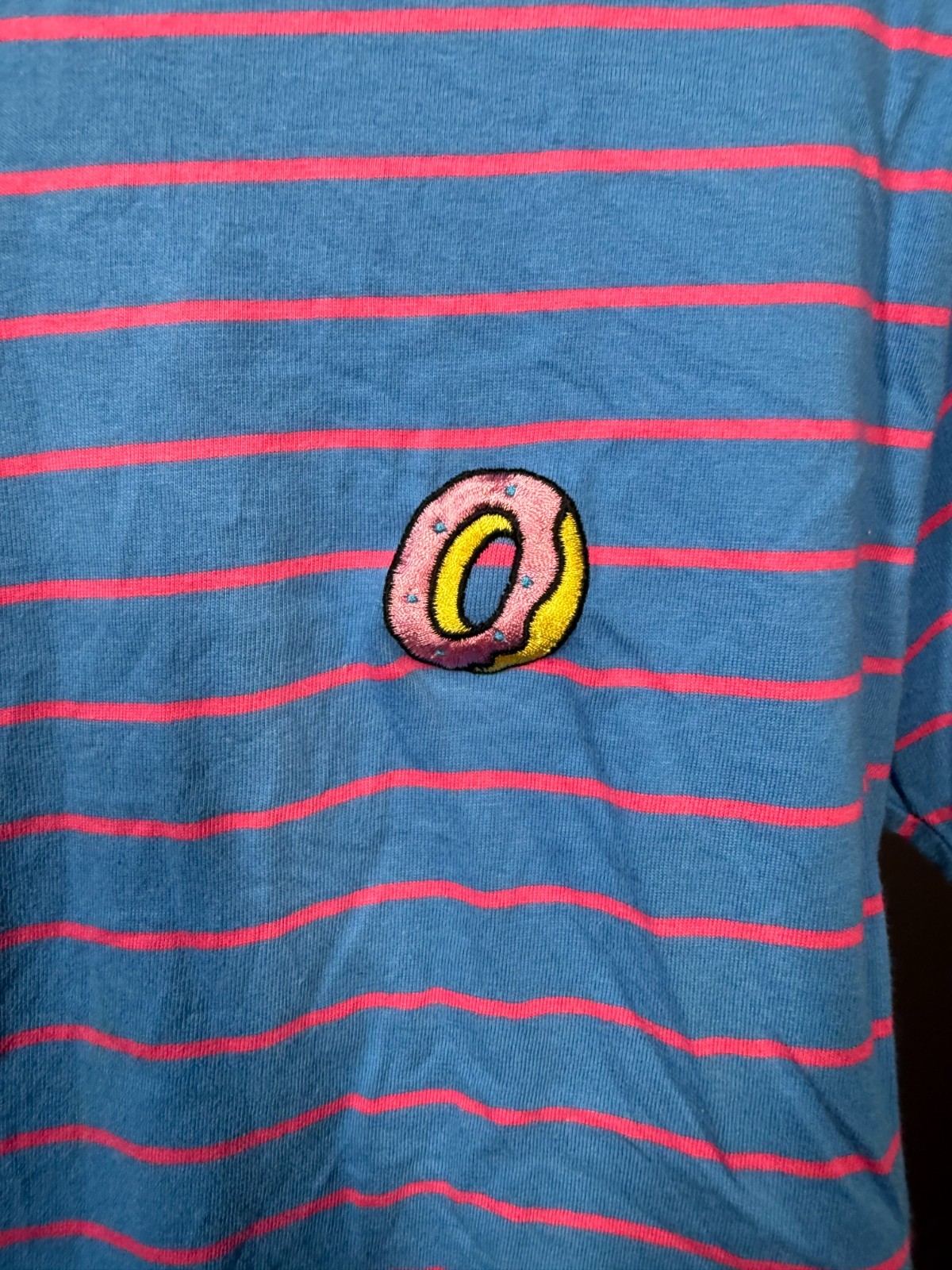 OFWGKTA Odd Future T-Shirt Unisex S Blue Red Striped Embroidered Donut Detail