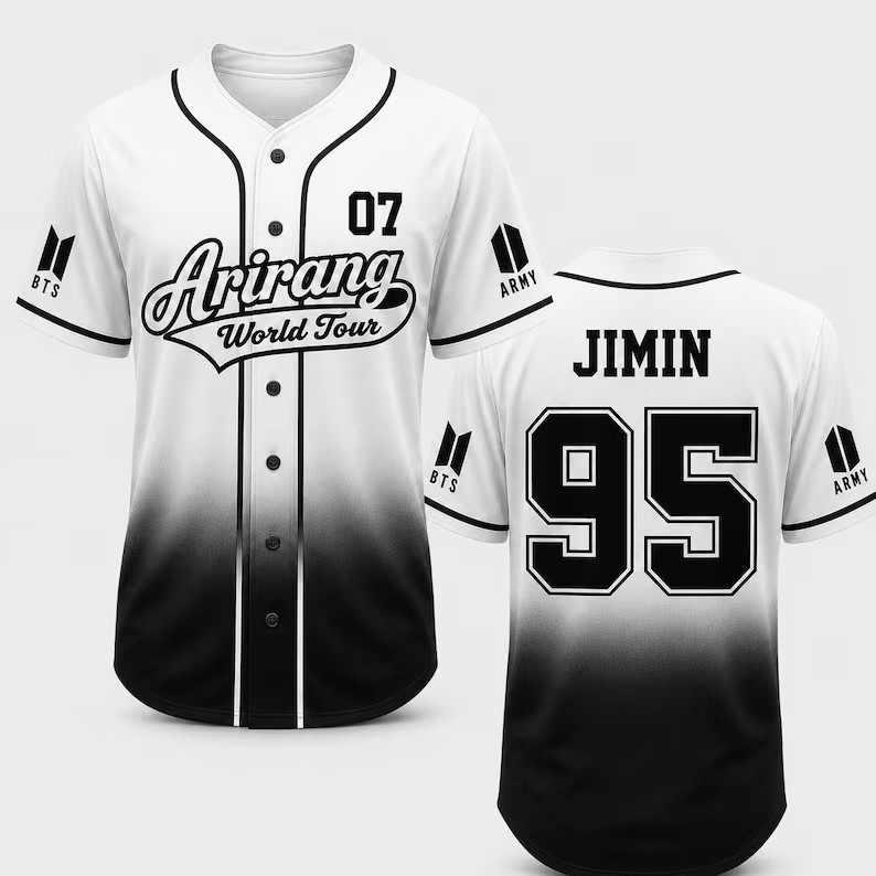 White Black Ombre Kpop Baseball Jersey Shirt Number 95 Fan Made Top