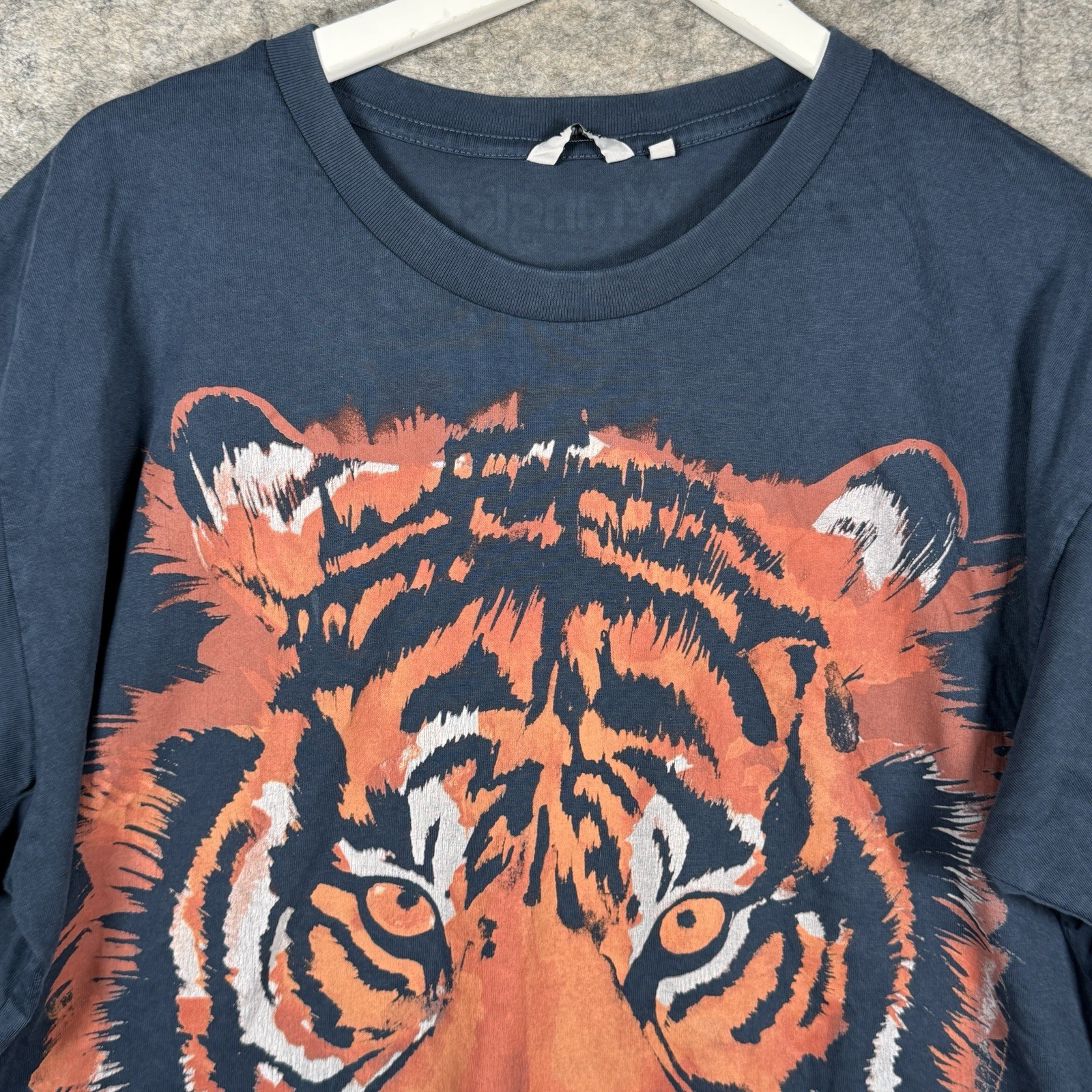 Wrangler Navy Blue Big Graphic Bengal Tiger Cotton T Shirt Mens Size M 24×29