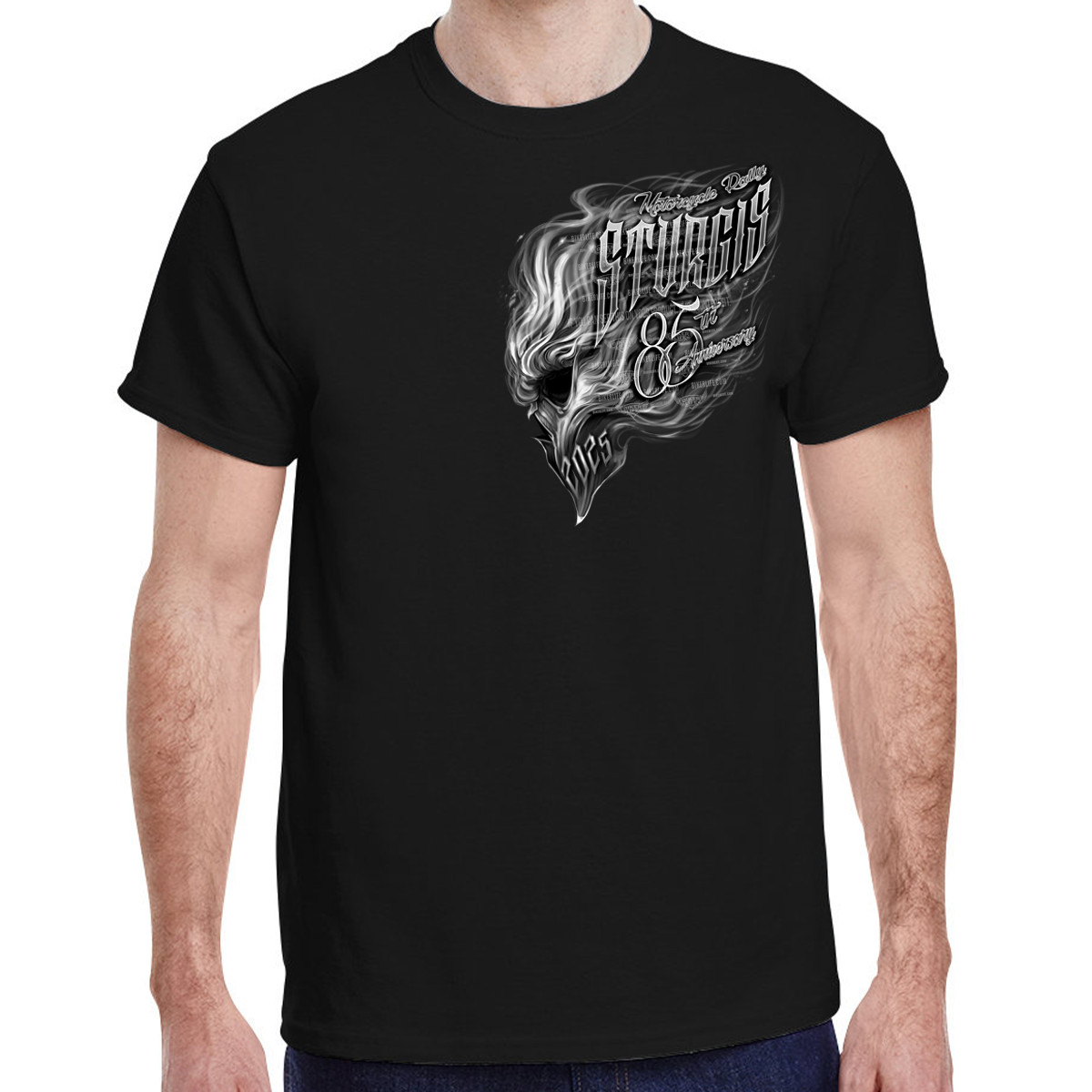 2025 Sturgis Motorcycle Rally Smokin’ Skull T-Shirt No Harley
