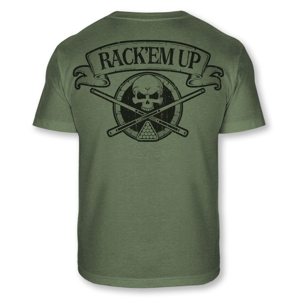 Billiards Skull Crossbones T-Shirt – Rack’em Up Pool Shark Athletic Shirt – A99