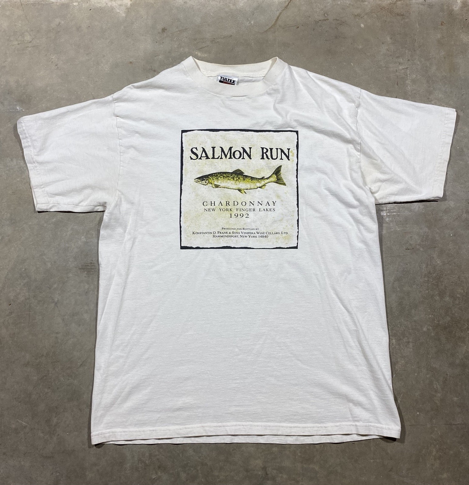 Vintage 90s Salmon Run Chardonnay 1992 Tultex Wine Graphic T Shirt XL USA
