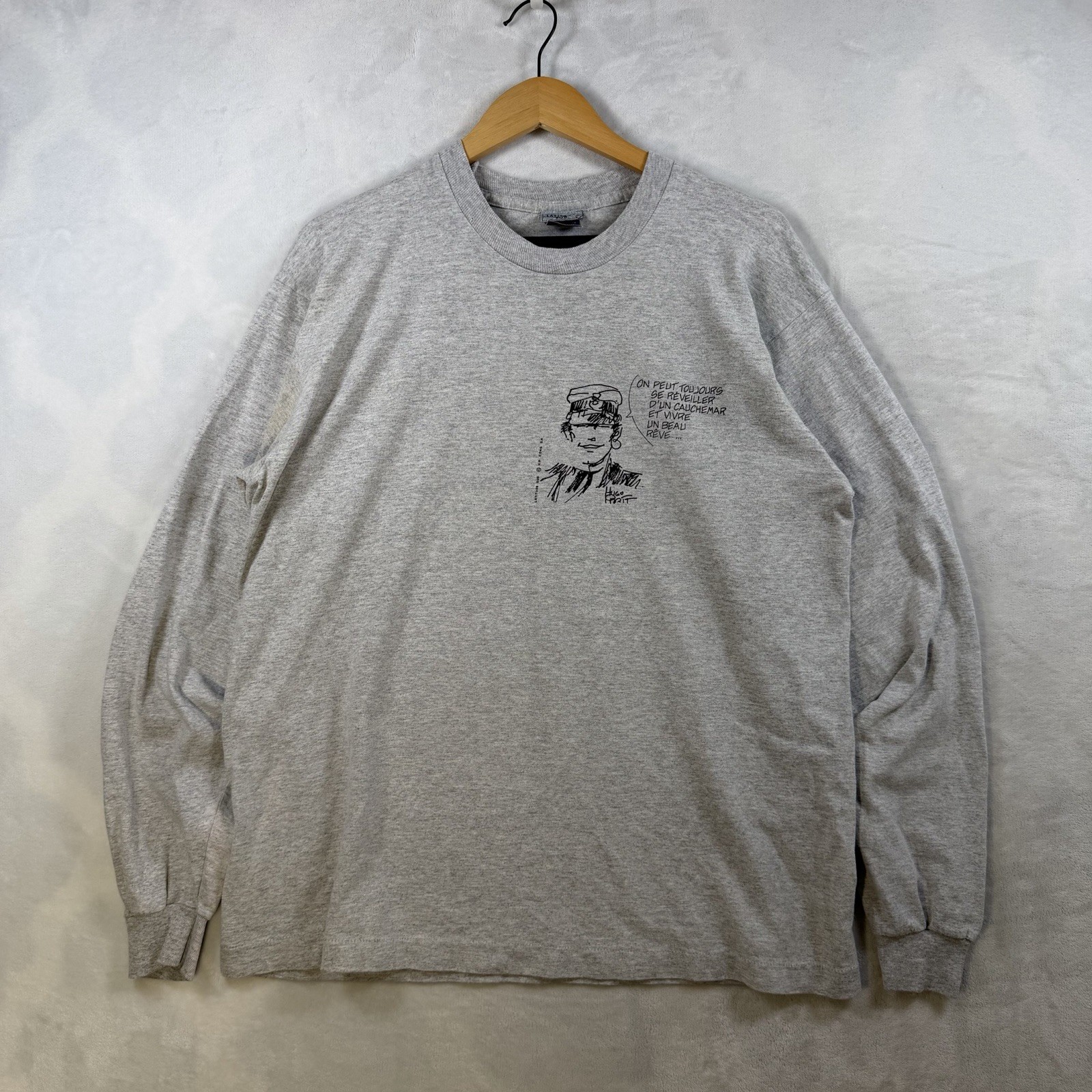 Vintage Hugo Pratt Corto Maltese Italian Comic Shirt Gray Long Sleeve Size XL