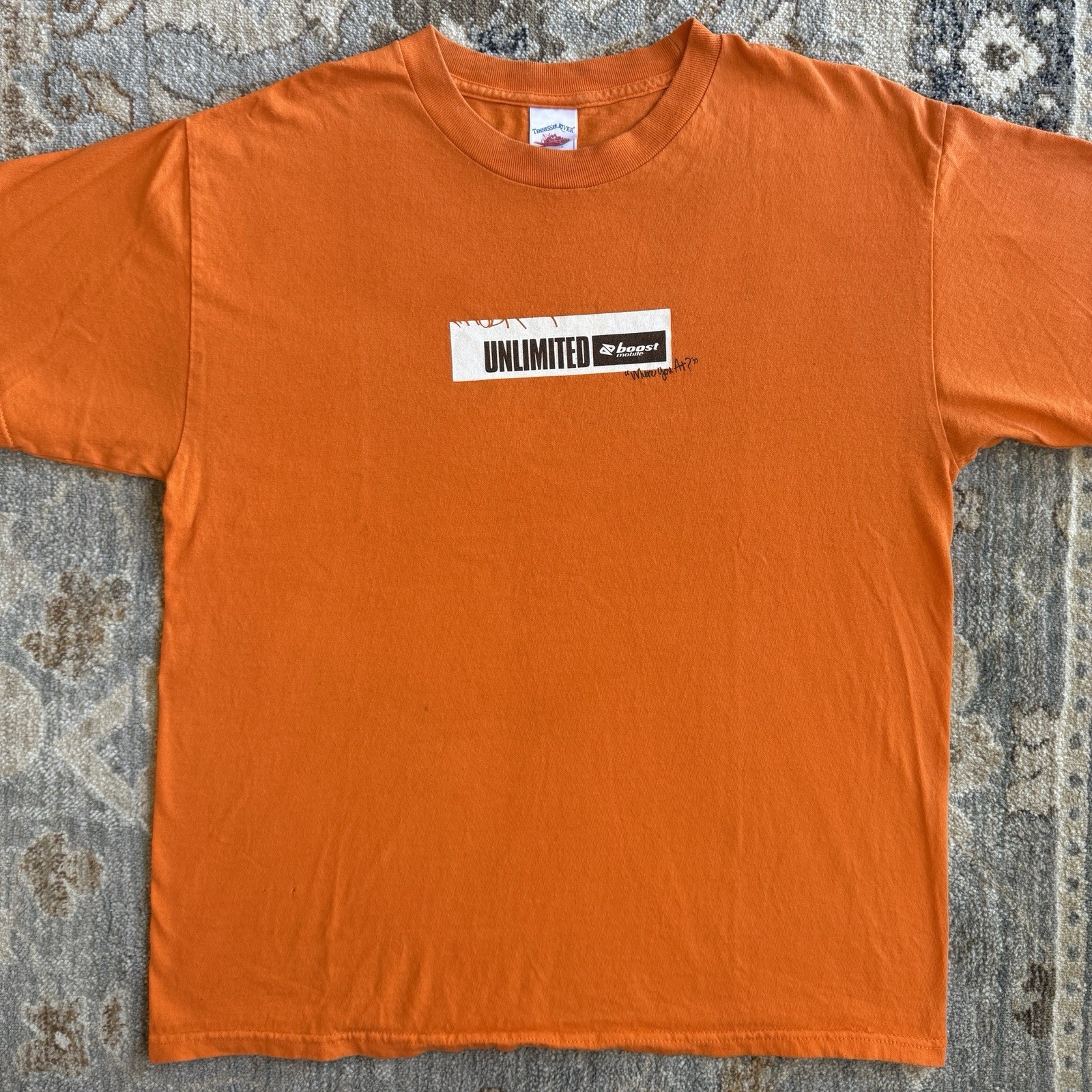 VTG Boost Mobile T Shirt Orange Large Where You At Promo Tech Tee Hip Hop Kanye