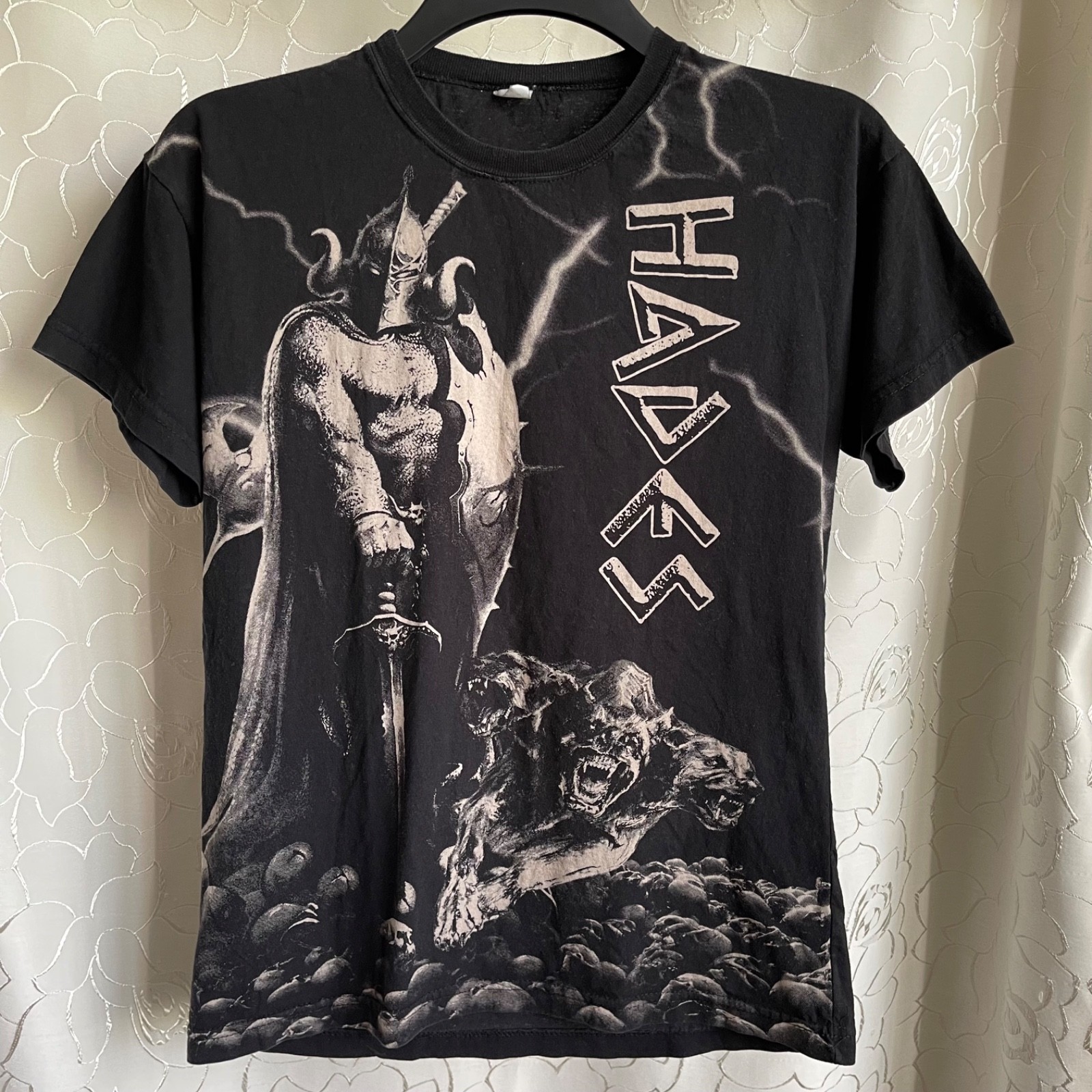 Greek God Hades Vintage Tee Black Mythology Gothic Skulls Cerberus Graphic S-M