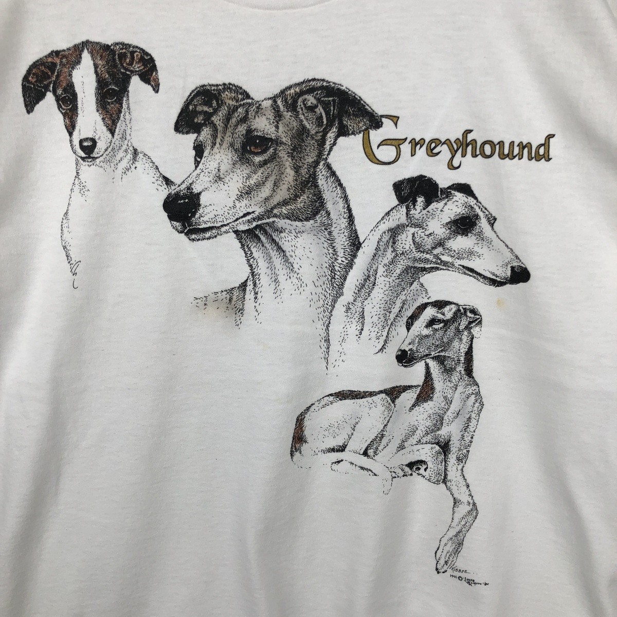 Used 90’S Fruit of the Loom GREYHOUND dog print animal t-shirt made in USA m…