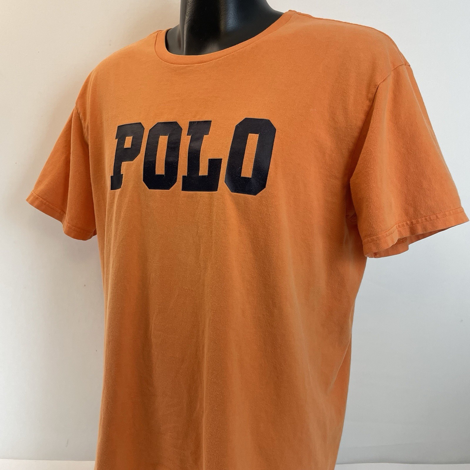 VTG Polo Sport Ralph Lauren Tshirt Orange Mens L Spellout Crewneck 100% Cotton