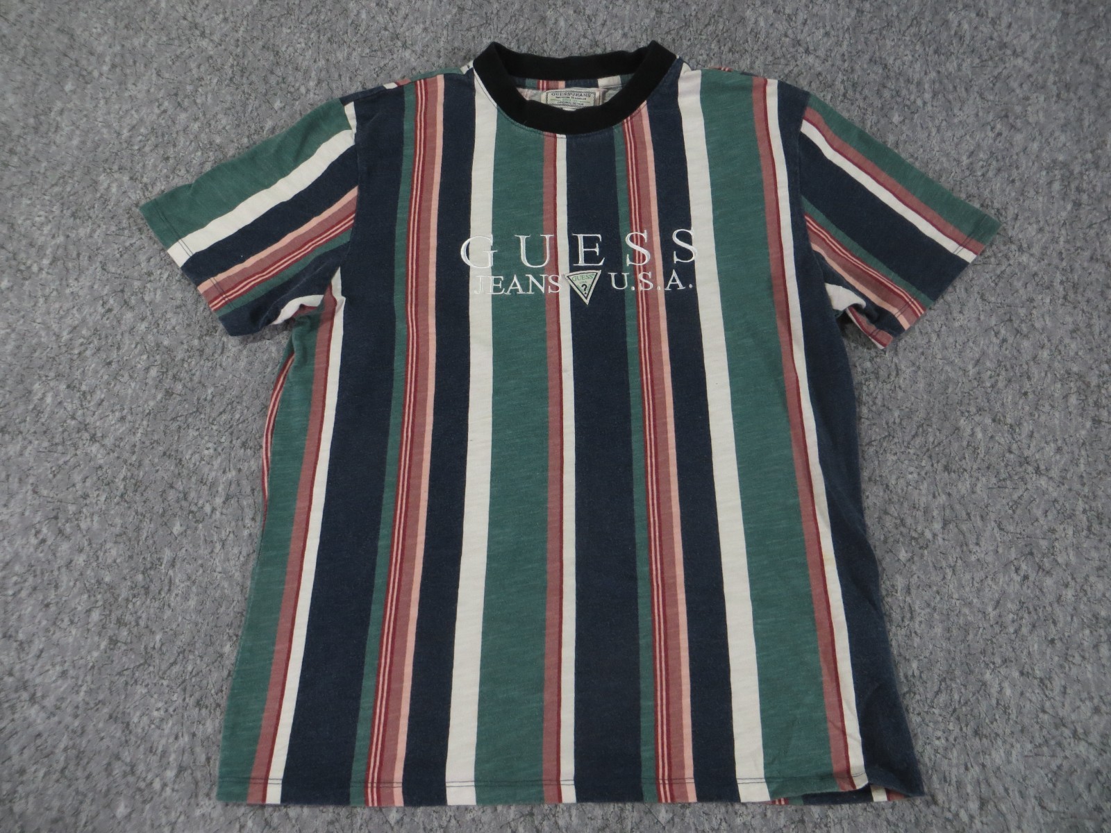 Guess Jeans Original Design Striped Short Sleeve T-Shirt Mens Small Pullover