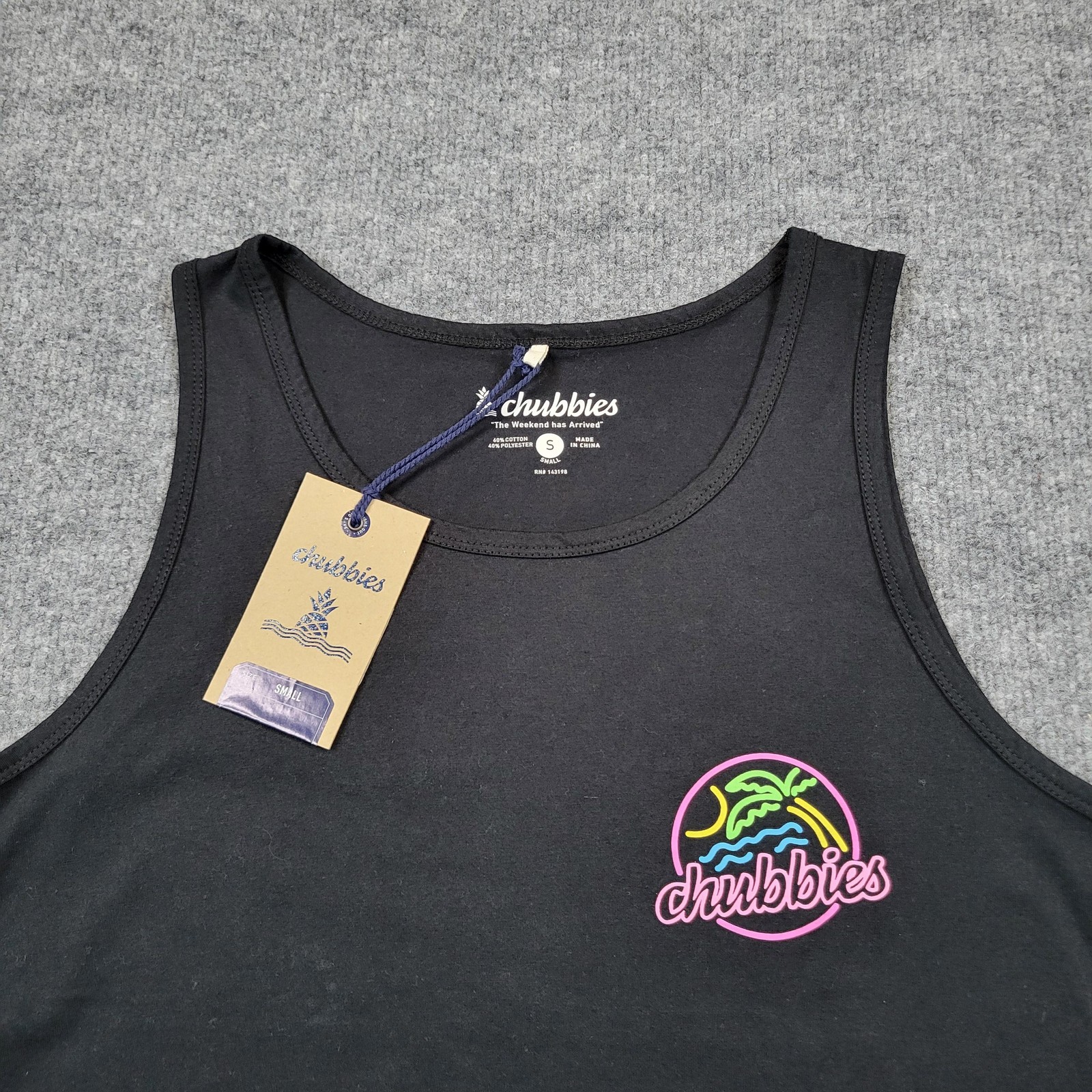 Chubbies Shirt Mens Small Black Neon Dream Tank Top Tropical Beach Graphic Tee