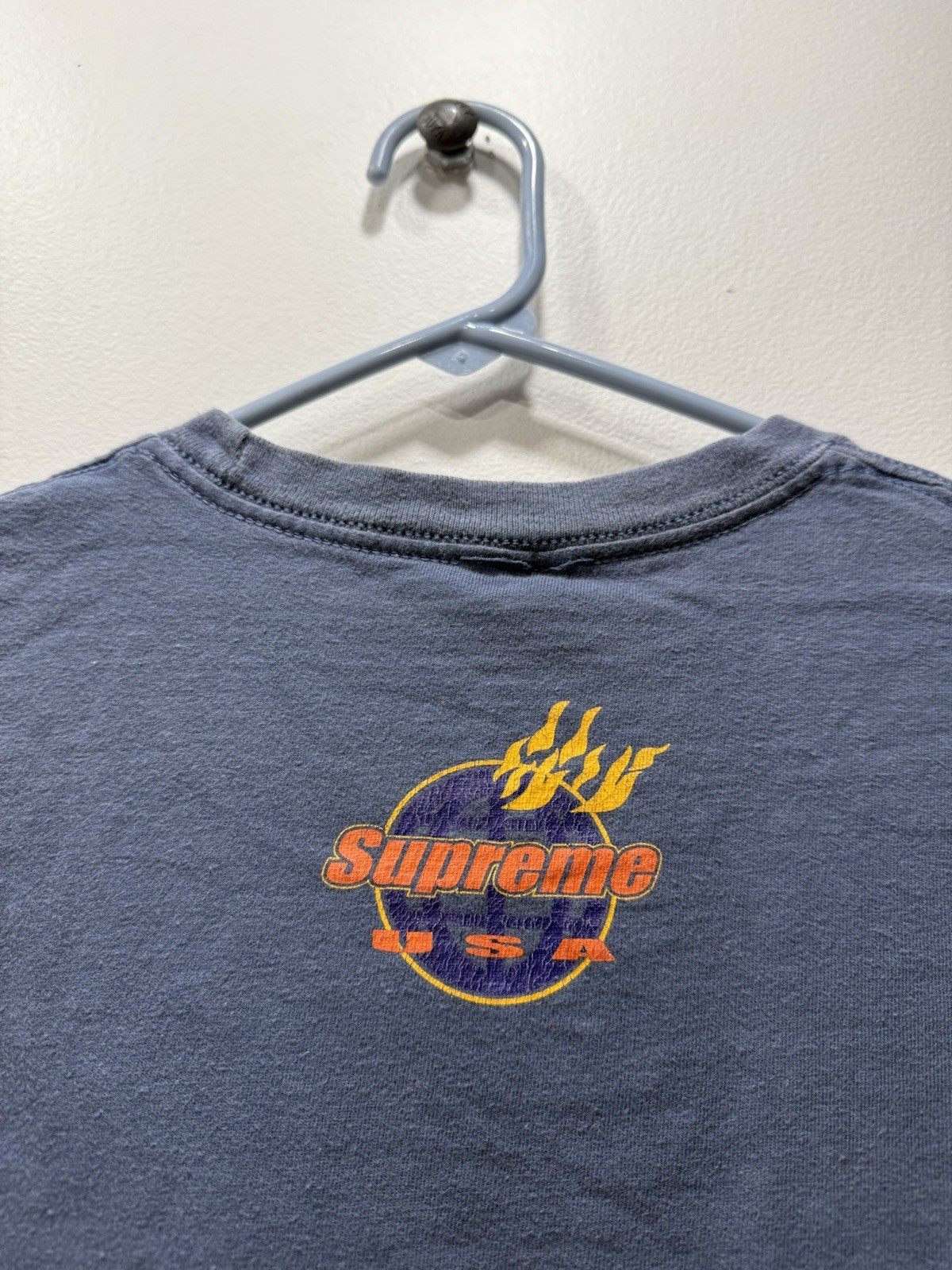 Supreme FW17 Flames Blue T-Shirt Size Medium Distressed Faded See Pics