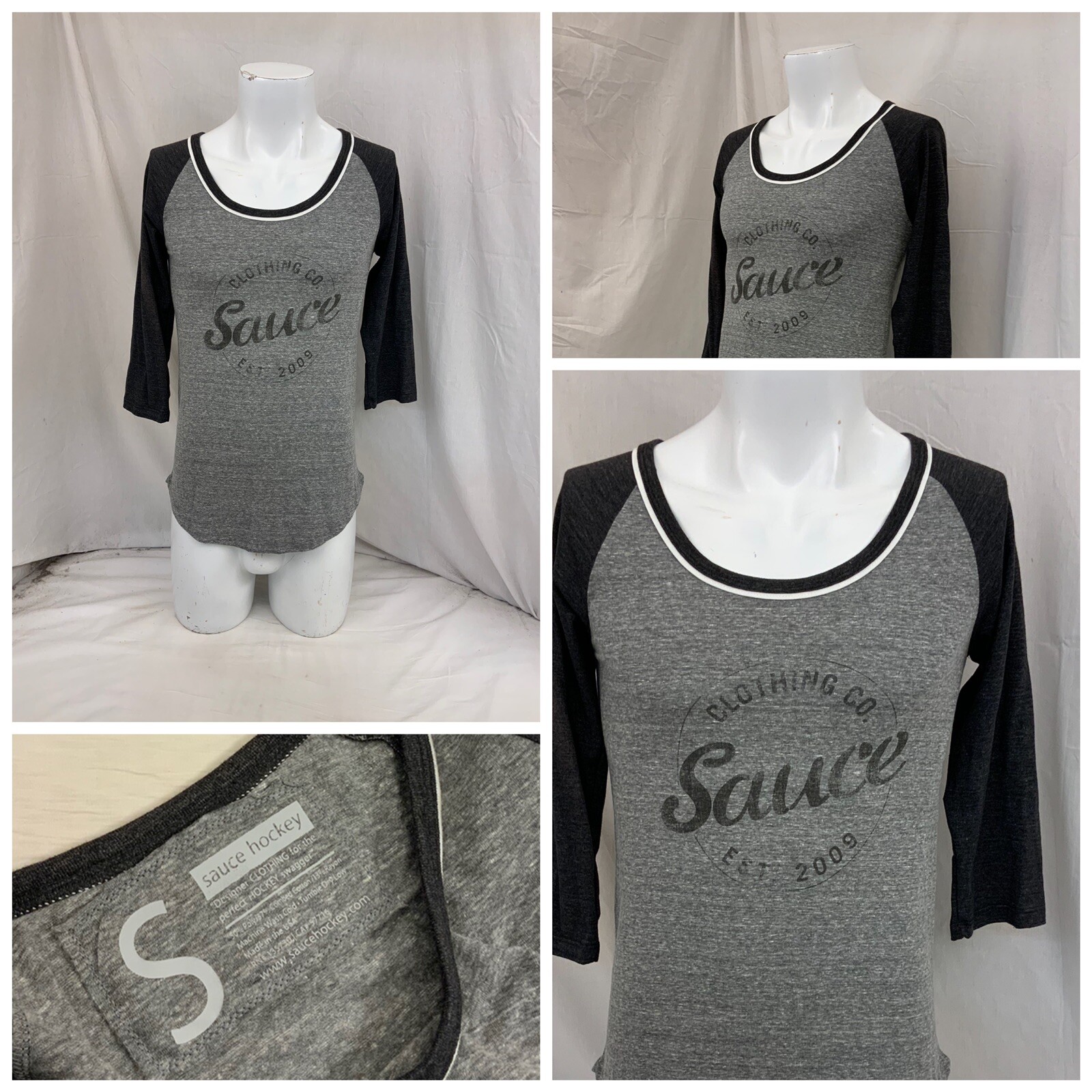 Sauce Hockey Shirt S Gray 1/2 Sleeve Poly Cotton Rayon Made USA YGI O2-331