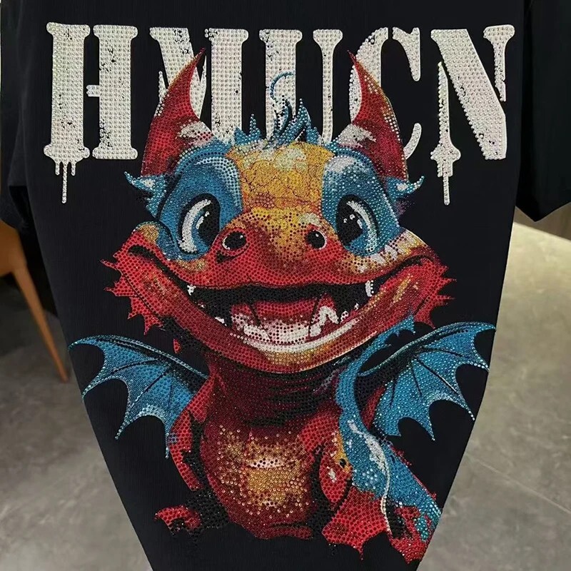 New Men Luxury Diamond Dragon Rhinestones Fashion T-Shirt High Quality 4 Colors