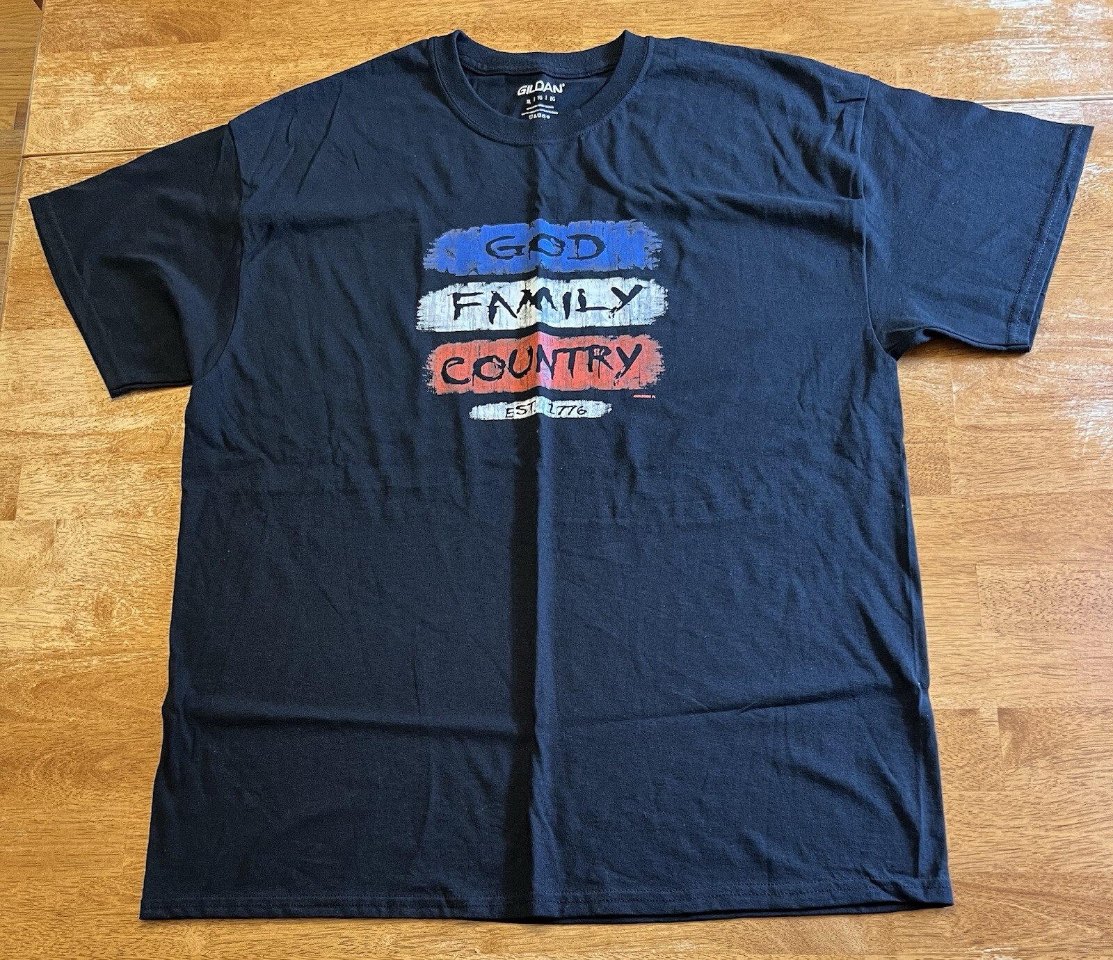 MENS BLACK T-SHIRT W/ RED WHITE BLUE GOD FAMILY COUNTRY EST. 1776 NEW SIZE XL