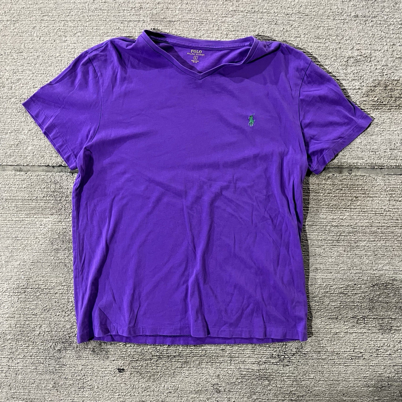 Polo Ralph Lauren Classic Shirt With Green Embroidered Pony Size L Mens Purple