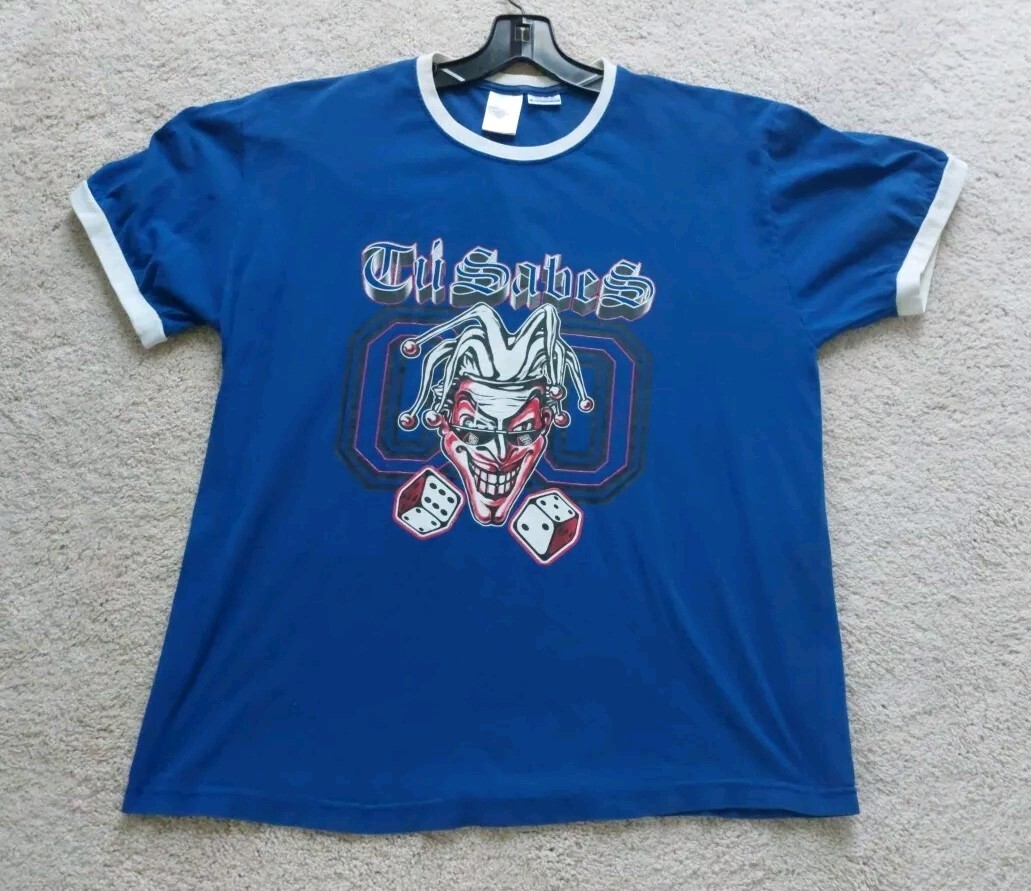 No Boundaries Graphic Joker Jester Dice T-Shirt Mens Lg Vintage 2-tone