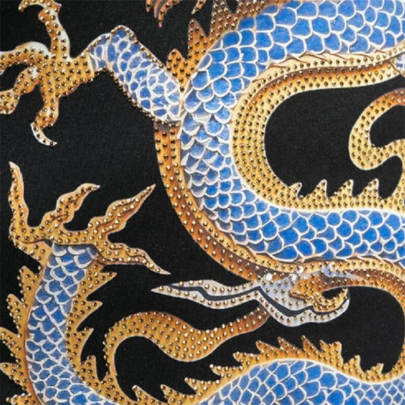 New Men Luxury Diamond Dragon Rhinestones Fashion T-Shirt High Quality