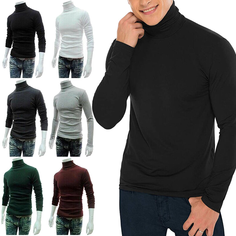 Men Mock Turtleneck T-Shirt Long Sleeve Pullover Seamless Undershirt Basic Tops