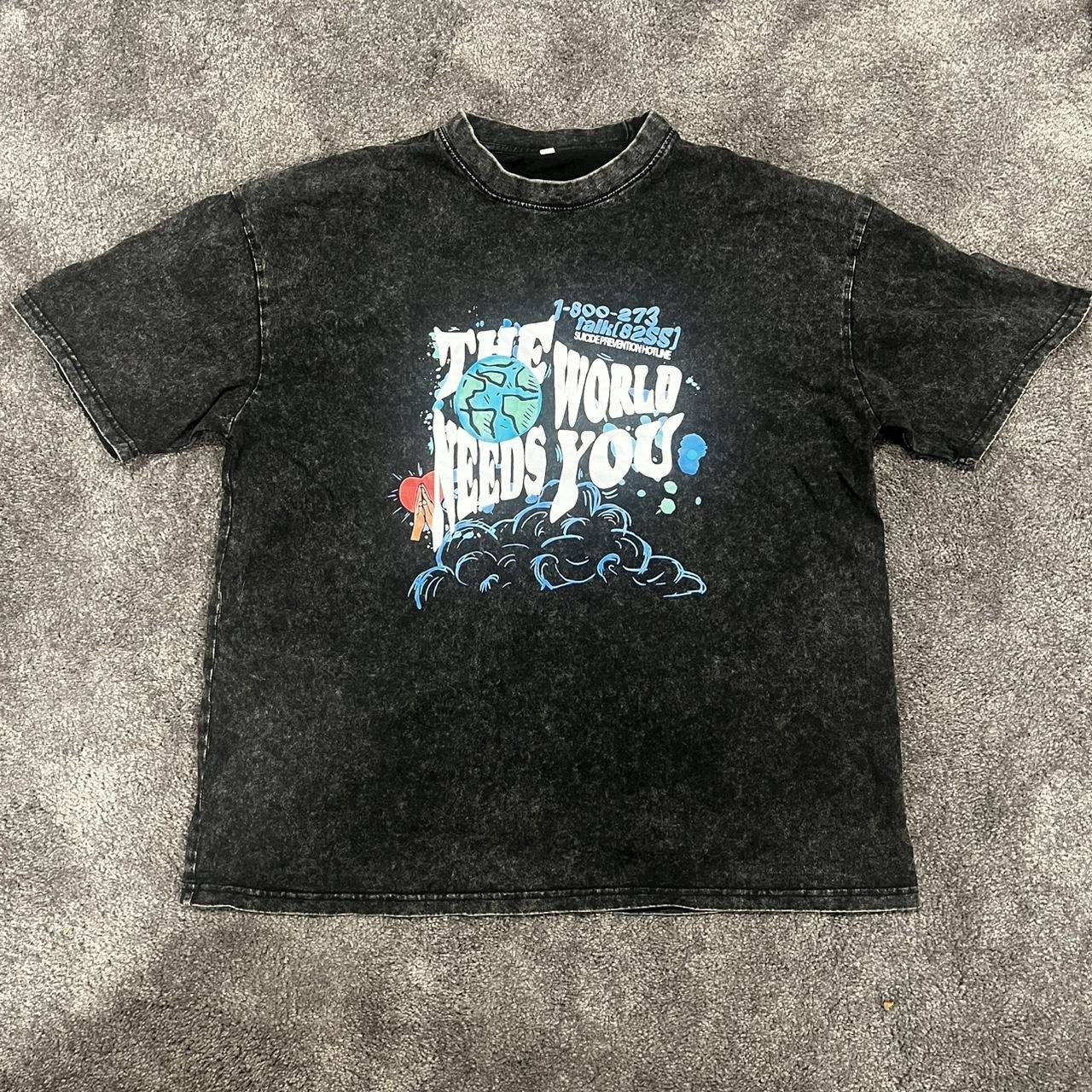 Vintage The World Needs You Suicide Prevention Graphic Tee Large Black Acid Wash